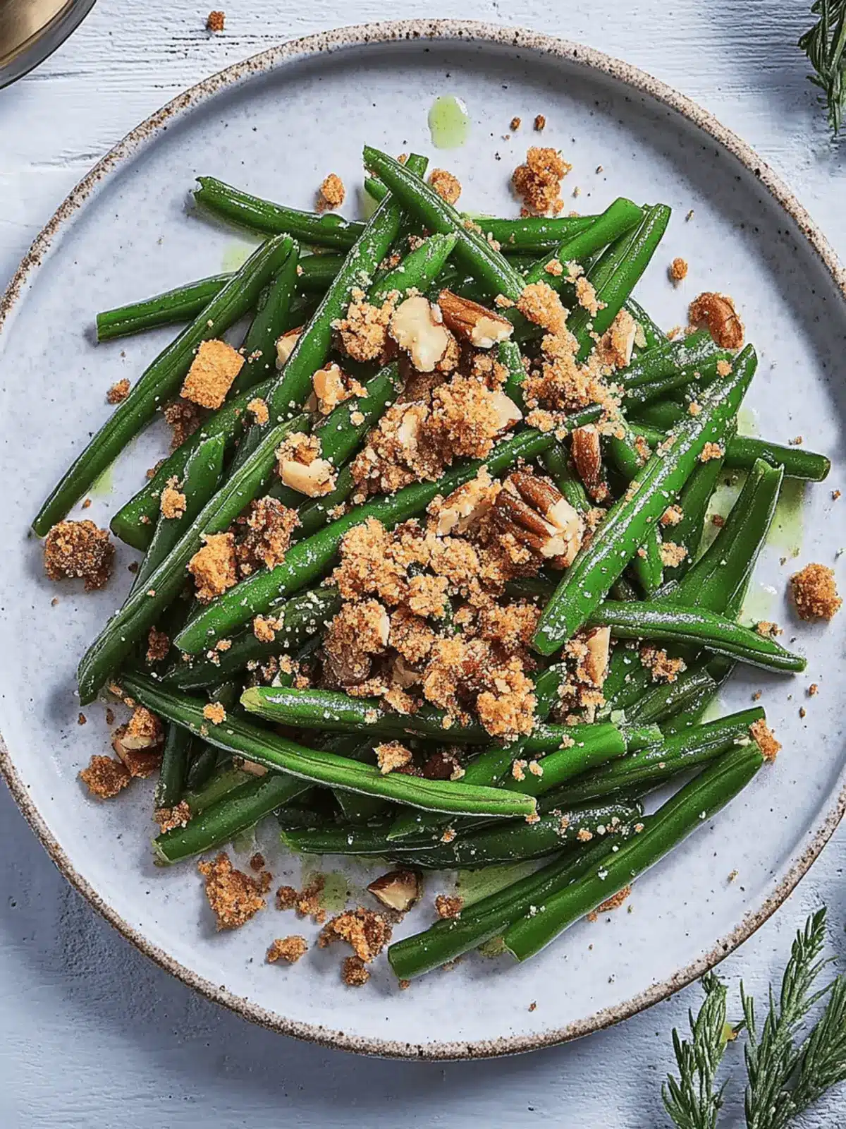 Grilled Green Beans with Gingerbread Nut Crumb