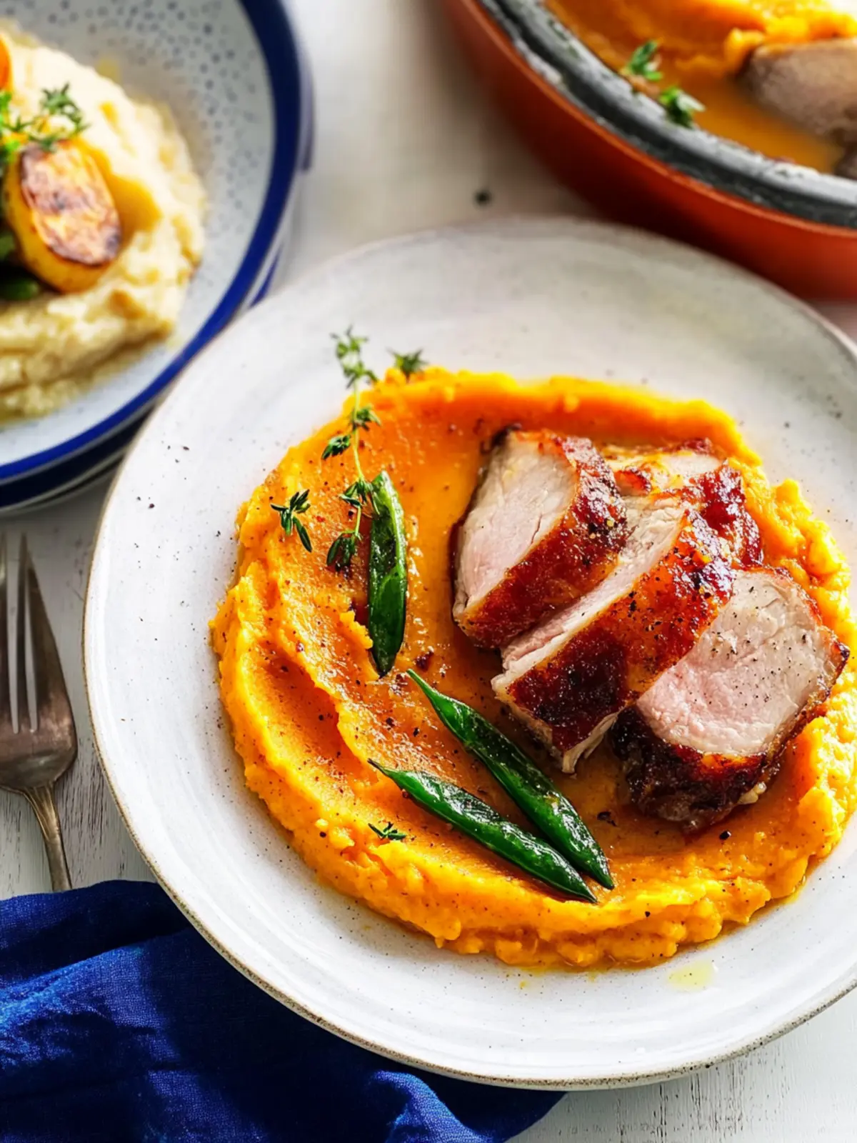 Butternut Pumpkin Mash With Roasted Pork Belly