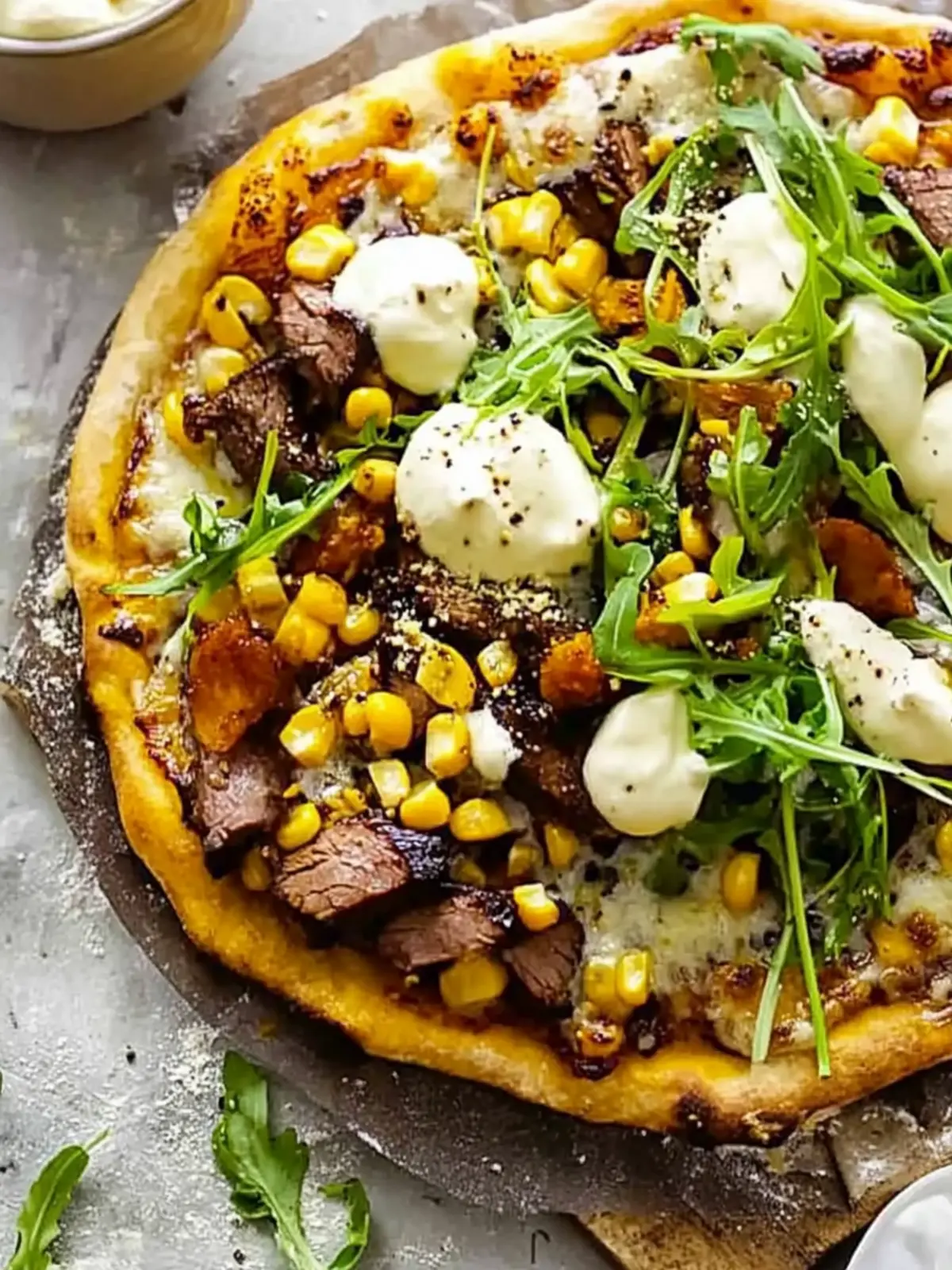 Beef Brisket Toasted Corn and Whole Grain Mustard Pizza