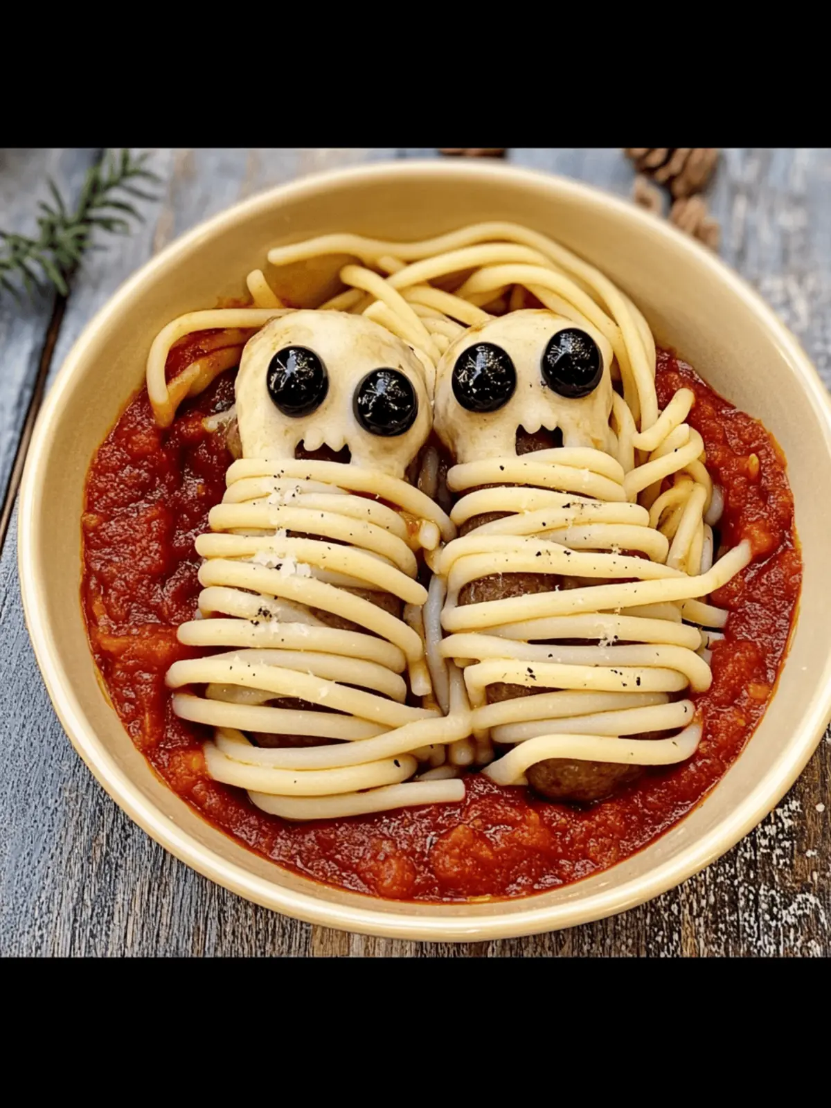 Halloween Italian Mummy Sausages with Bucatini