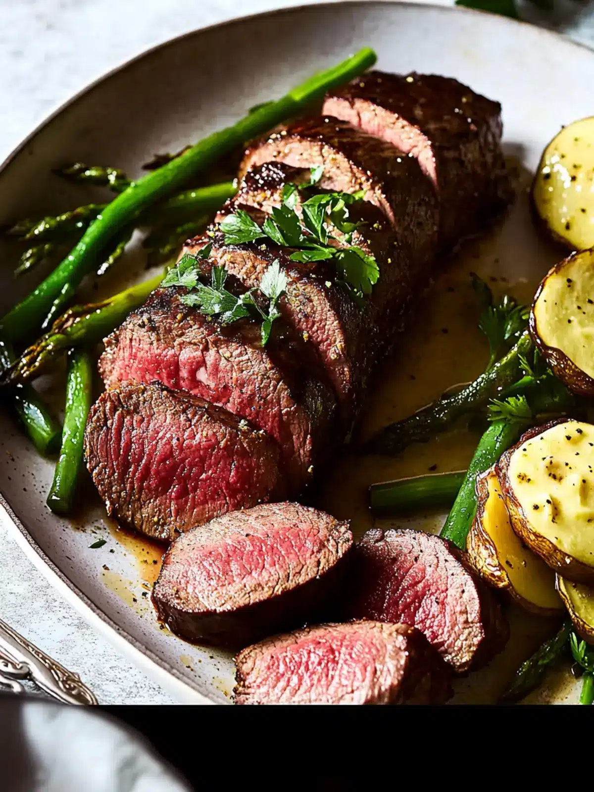 Mouthwatering Whole Roasted Eye Fillet with Mustard Butter 4 Whole Roasted Eye Fillet with Mustard, Parsley and Garlic Butter