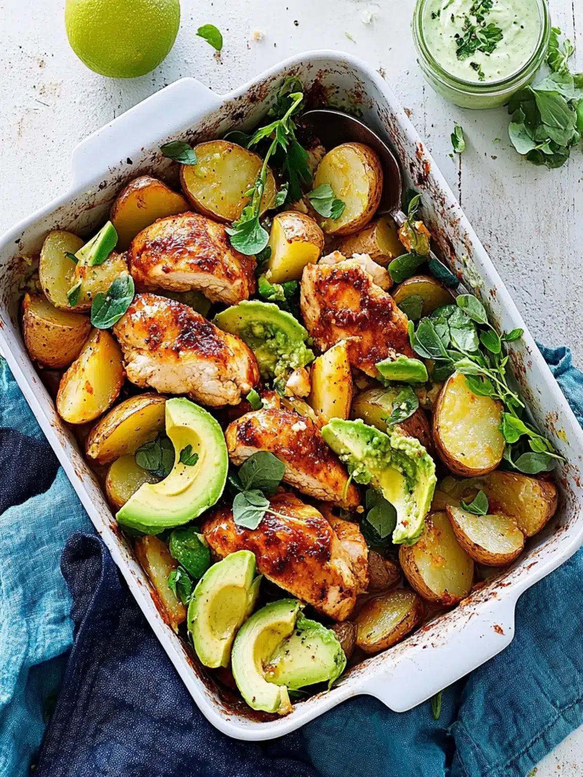 Chicken Avocado and Crunchy Potato Tray Bake