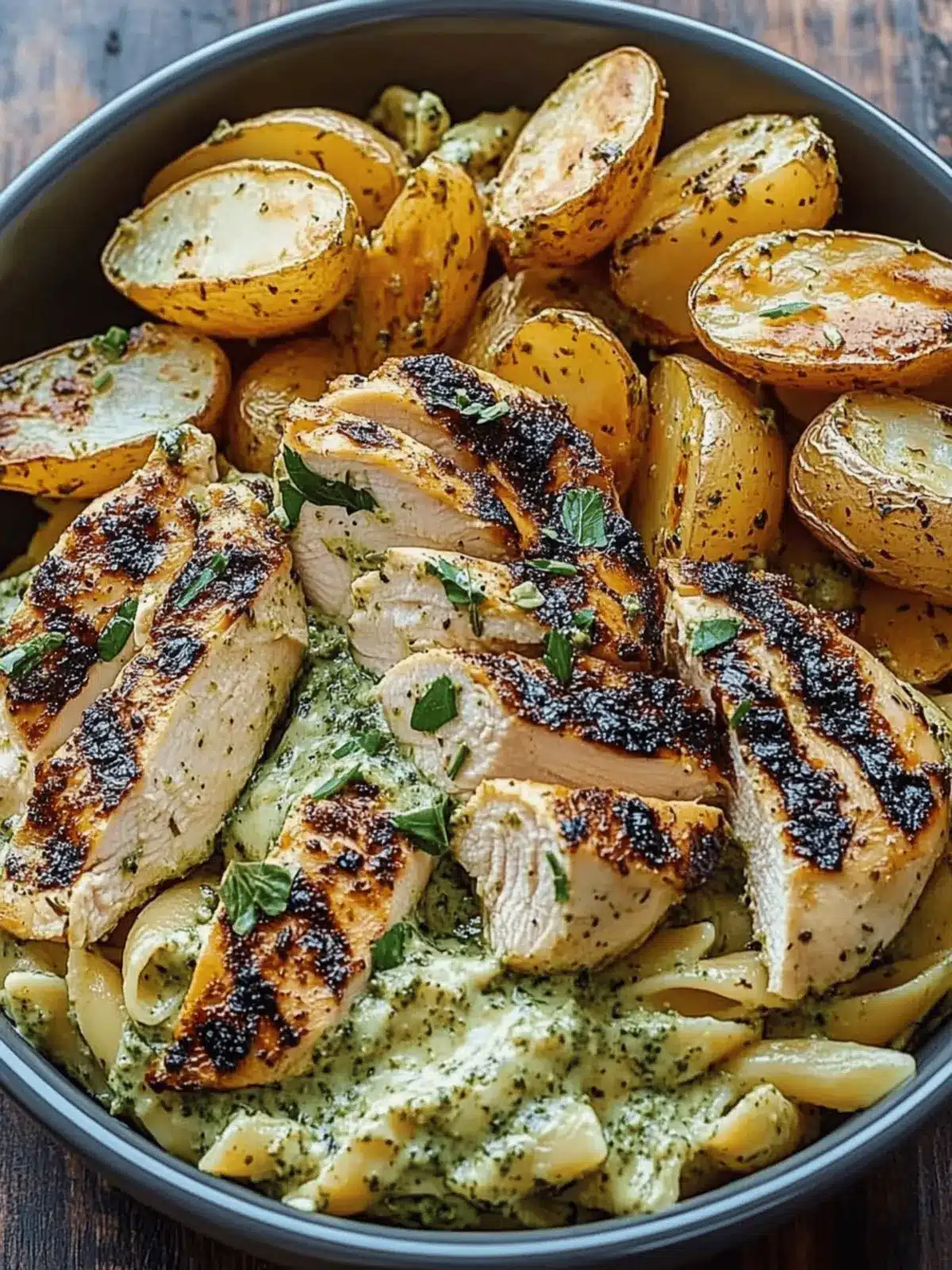Flavor-Packed Loaded Herb Grilled Chicken with Pesto Pasta 4 Loaded Herb Grilled Chicken with Creamy Pesto Pasta & Roasted Potatoes