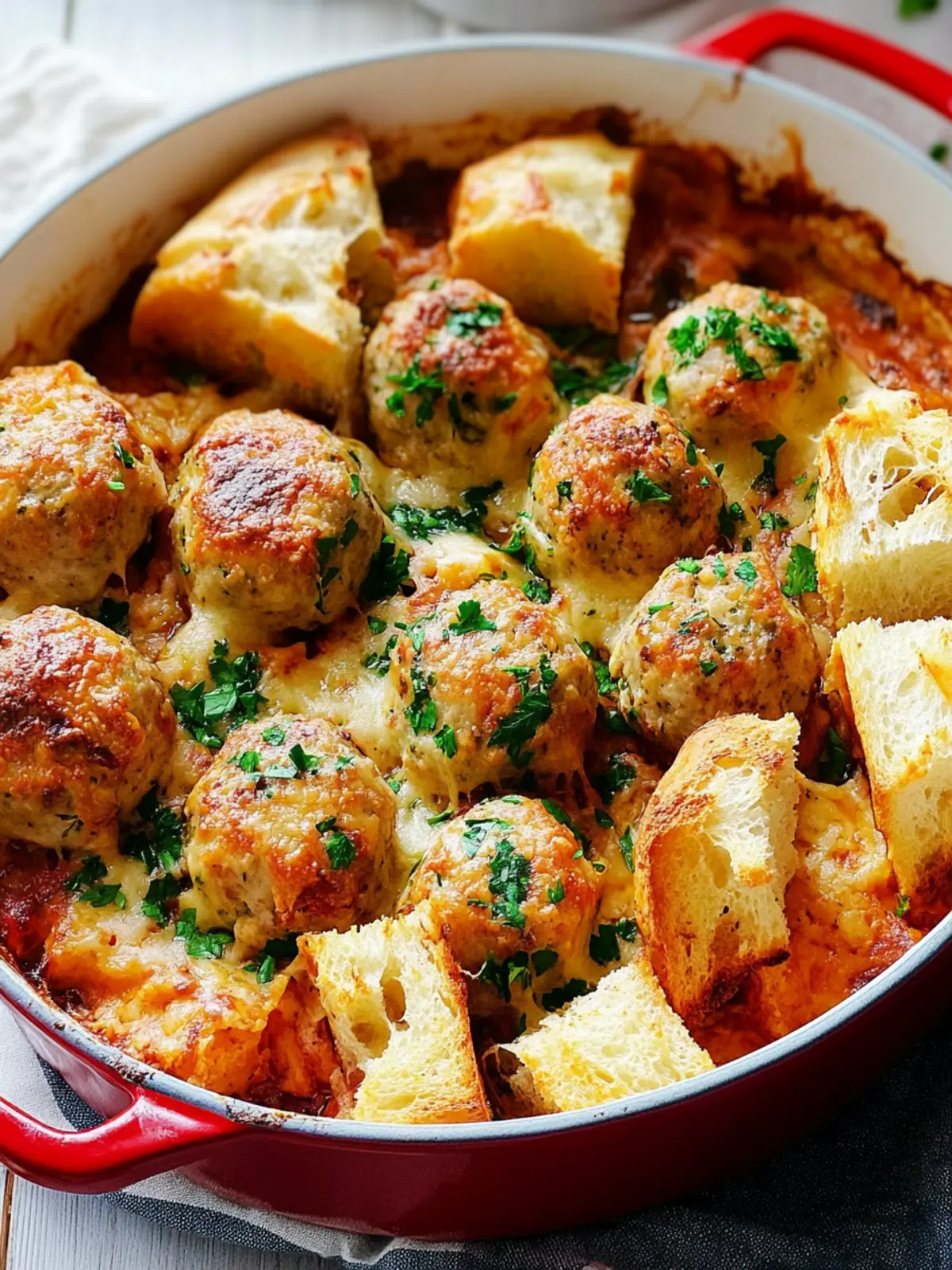 Turkey Meatball & Garlic Bread Bake
