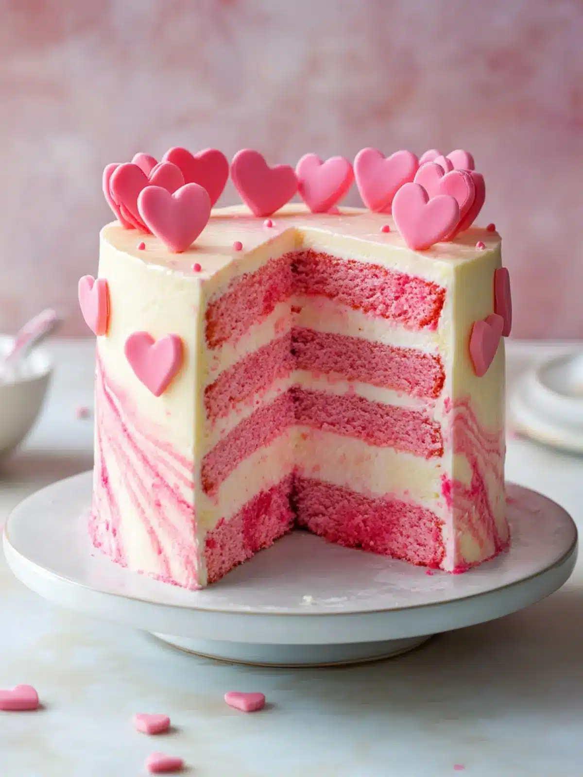 Pink Velvet Cake Marbled Hearts
