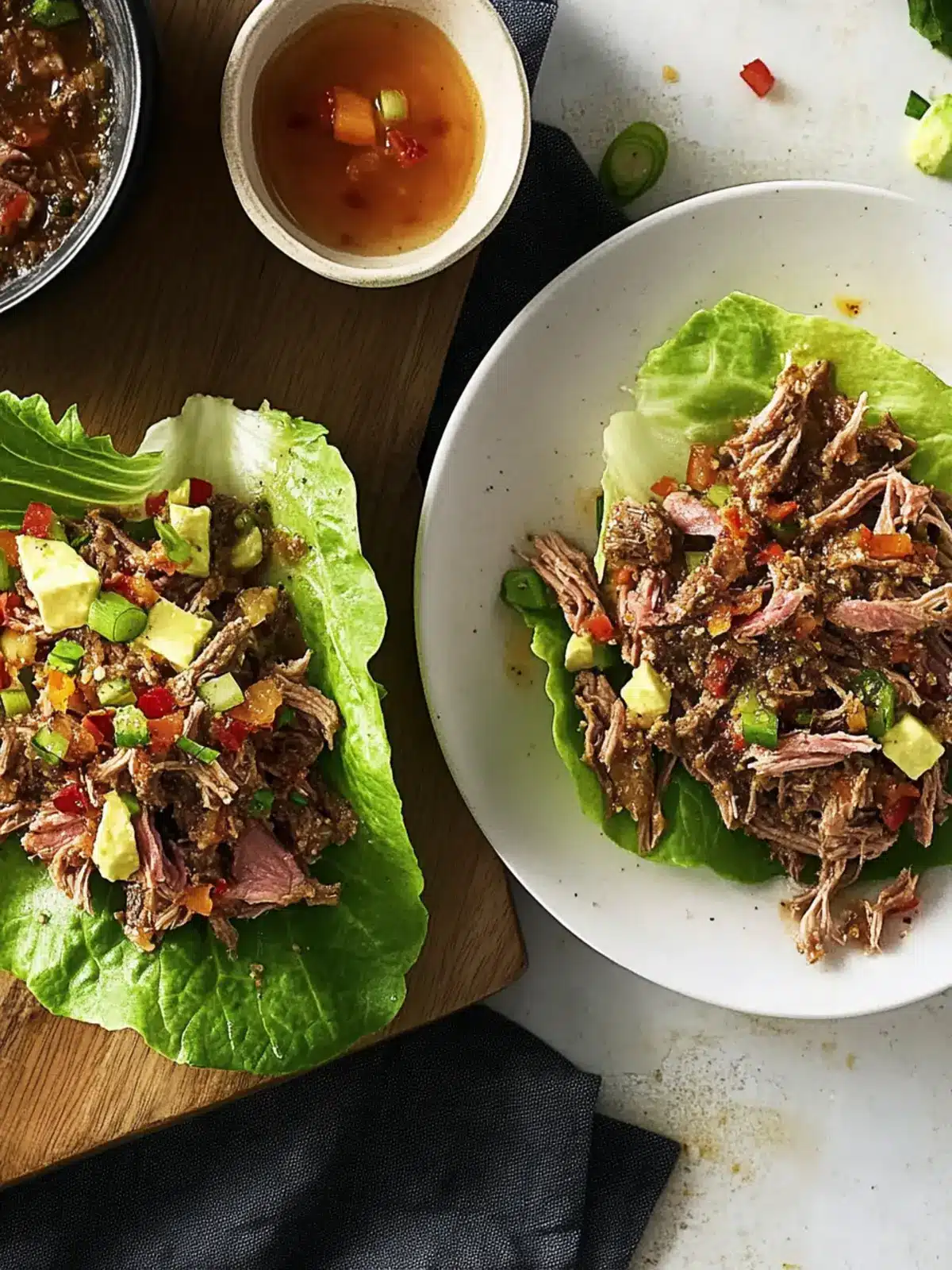 Savory Pulled Lamb Lettuce Boats with Creamy Garlic Sauce 2 Pulled Lamb Lettuce Boats