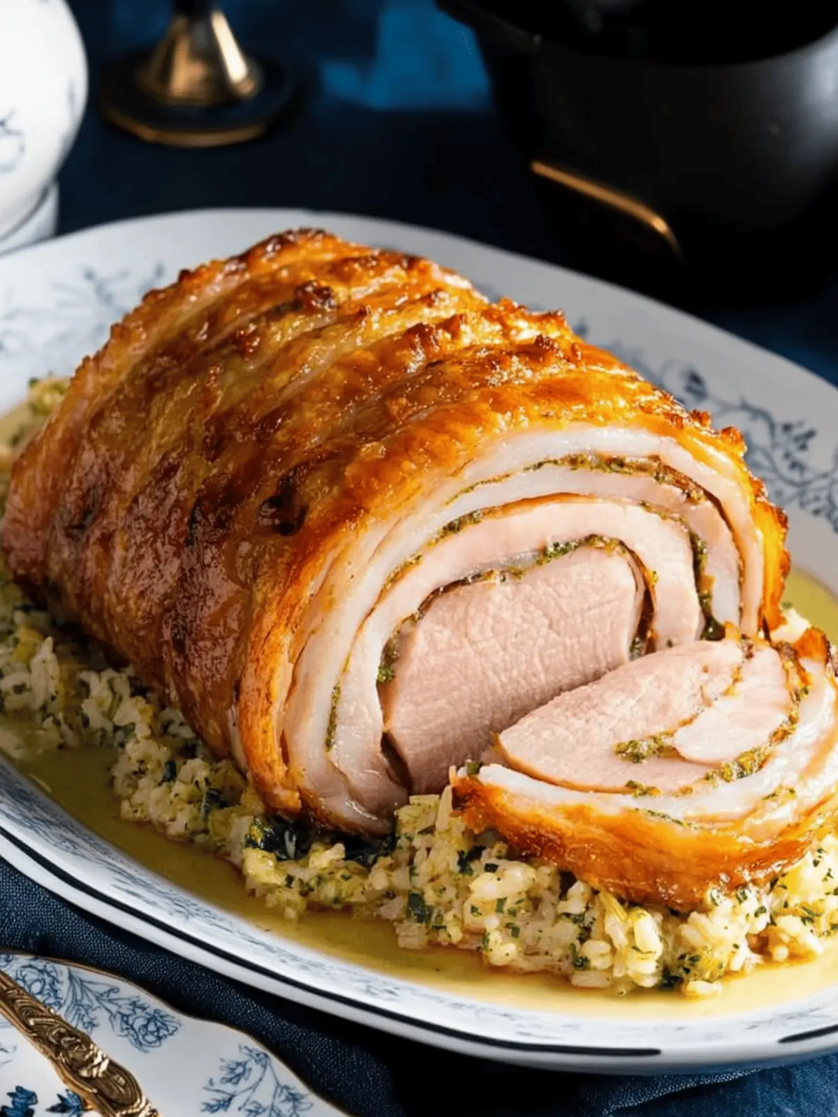 Crispy Crackling Pork With Herb Rice Stuffing