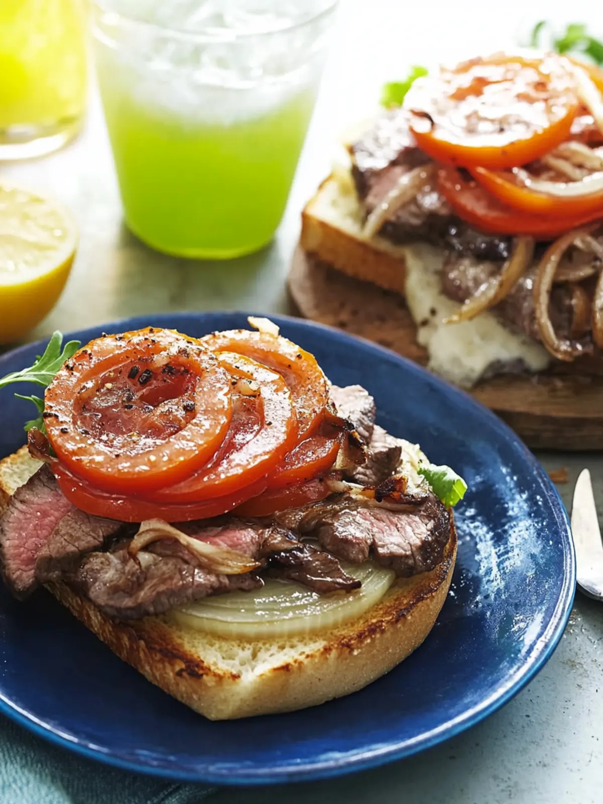 Savory Steak, Tomato and Sweet Onion Open Sandwiches for Summer 3 Steak, Tomato and Sweet Onion Open Sandwiches