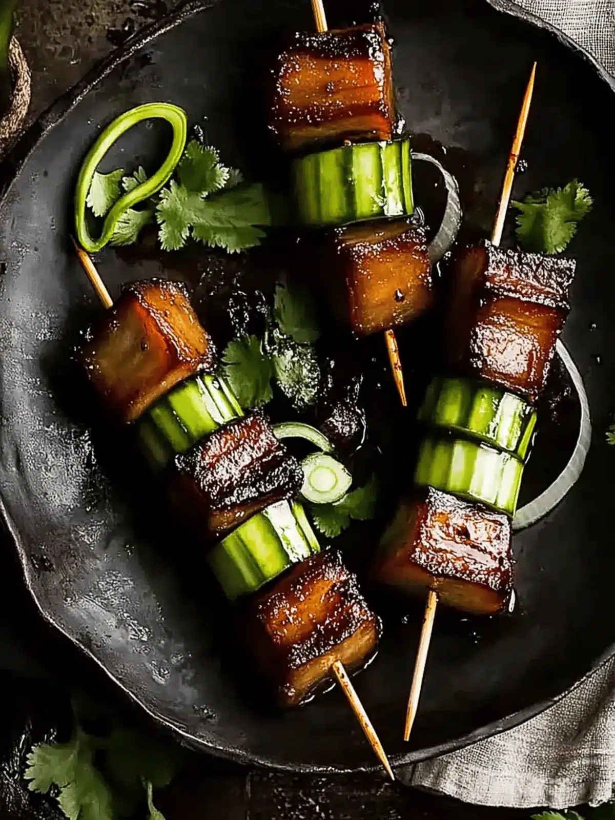Pork Belly Skewers with Vietnamese Caramel Sauce Delight 2 Pork belly skewers with Vietnamese caramel sauce