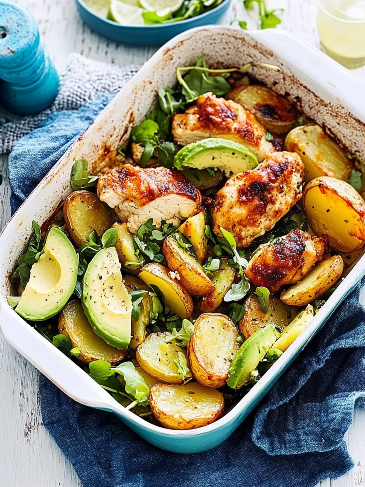 Chicken Avocado and Crunchy Potato Tray Bake