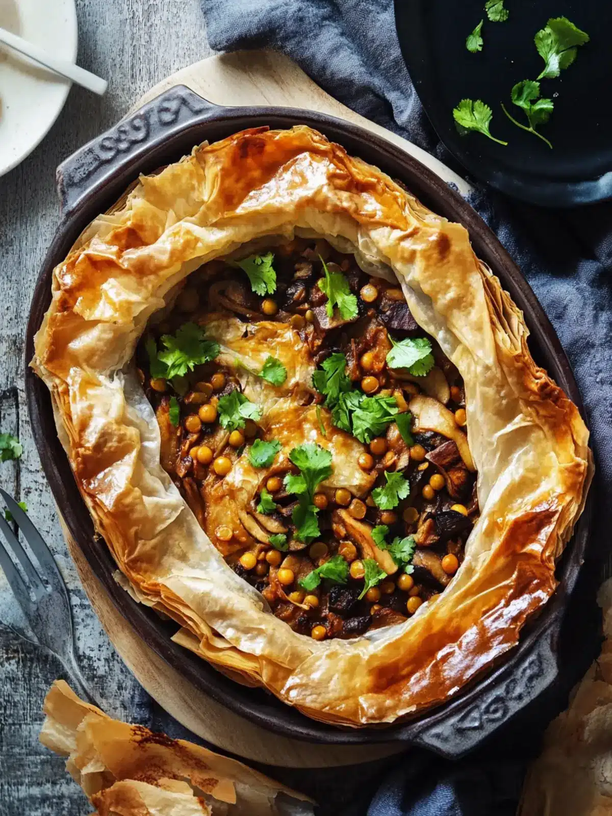 Mushroom And Lentil Curry Open Filo Pie - A Cozy Flavor Escape 2 Mushroom And Lentil Curry Open Filo Pie