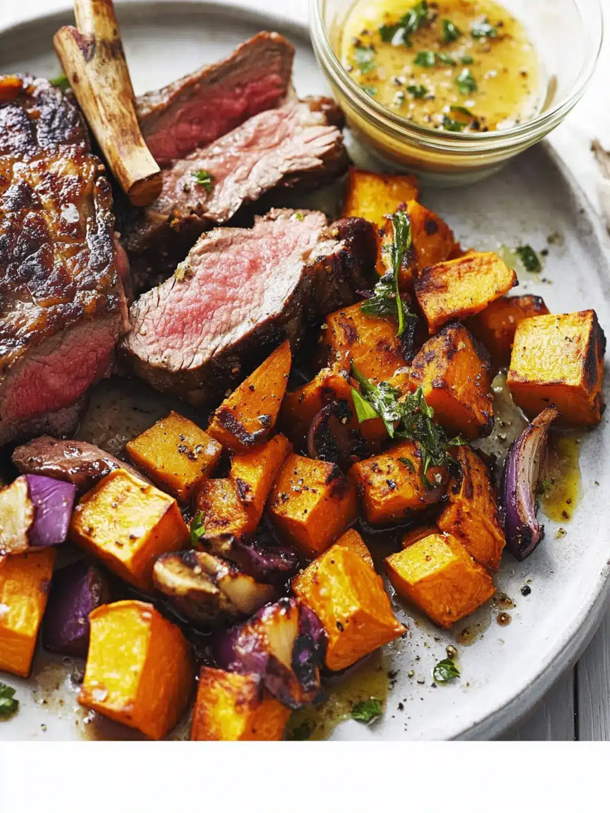 Roast Sweet Potato Medley with Rib Eye Steak