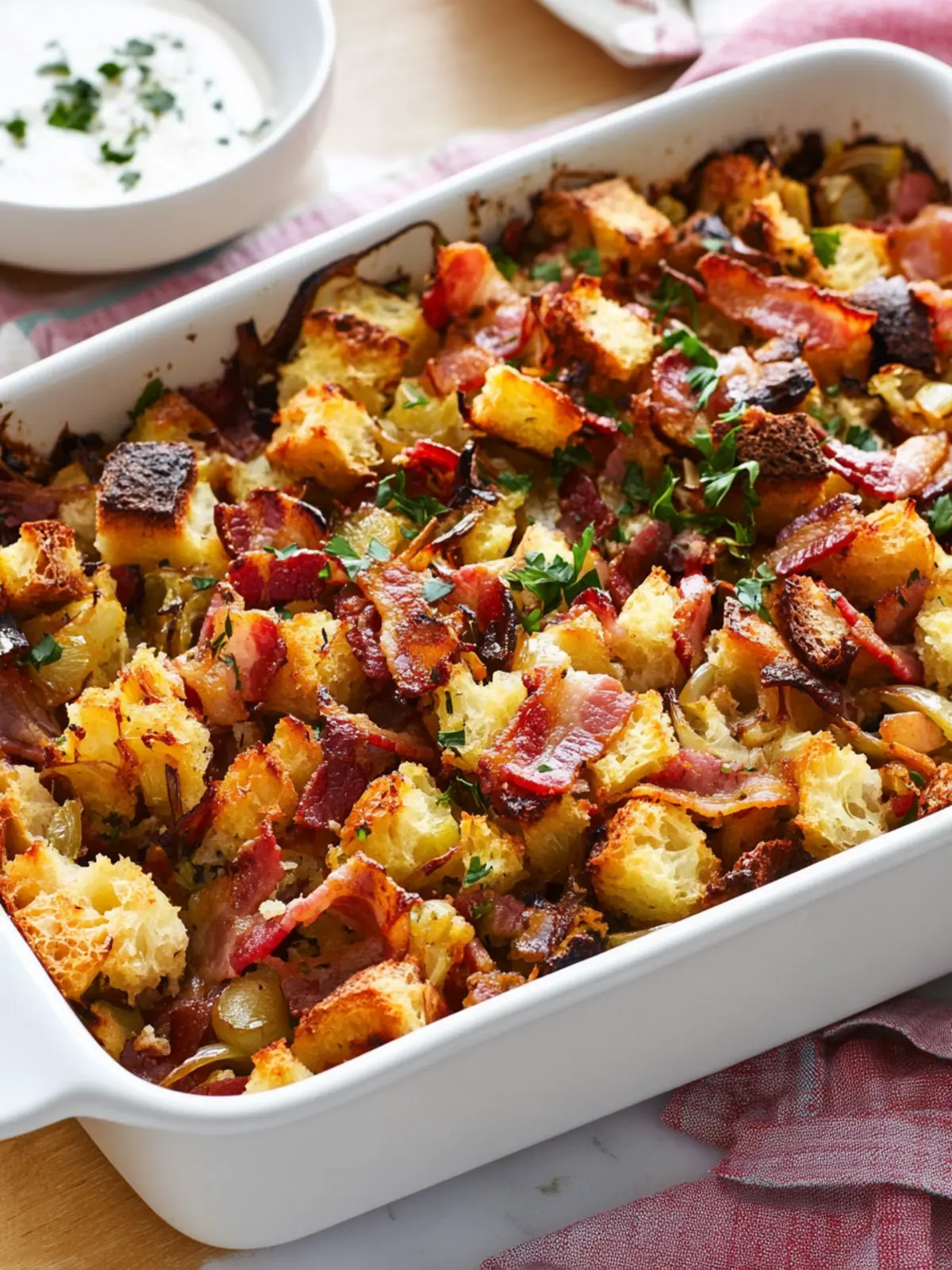 Crispy Bacon and Onion Stuffing Tray Bake