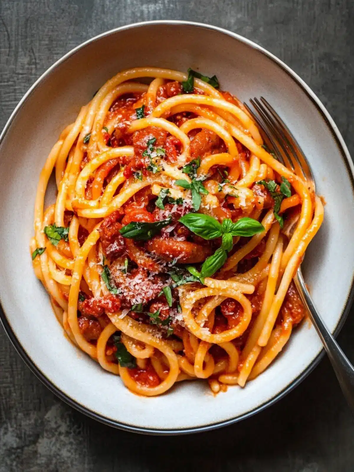 Bucatini All Amatriciana with Chinese Sausage: Bold & Tasty! 2 Bucatini Allamatriciana With Chinese Sausage