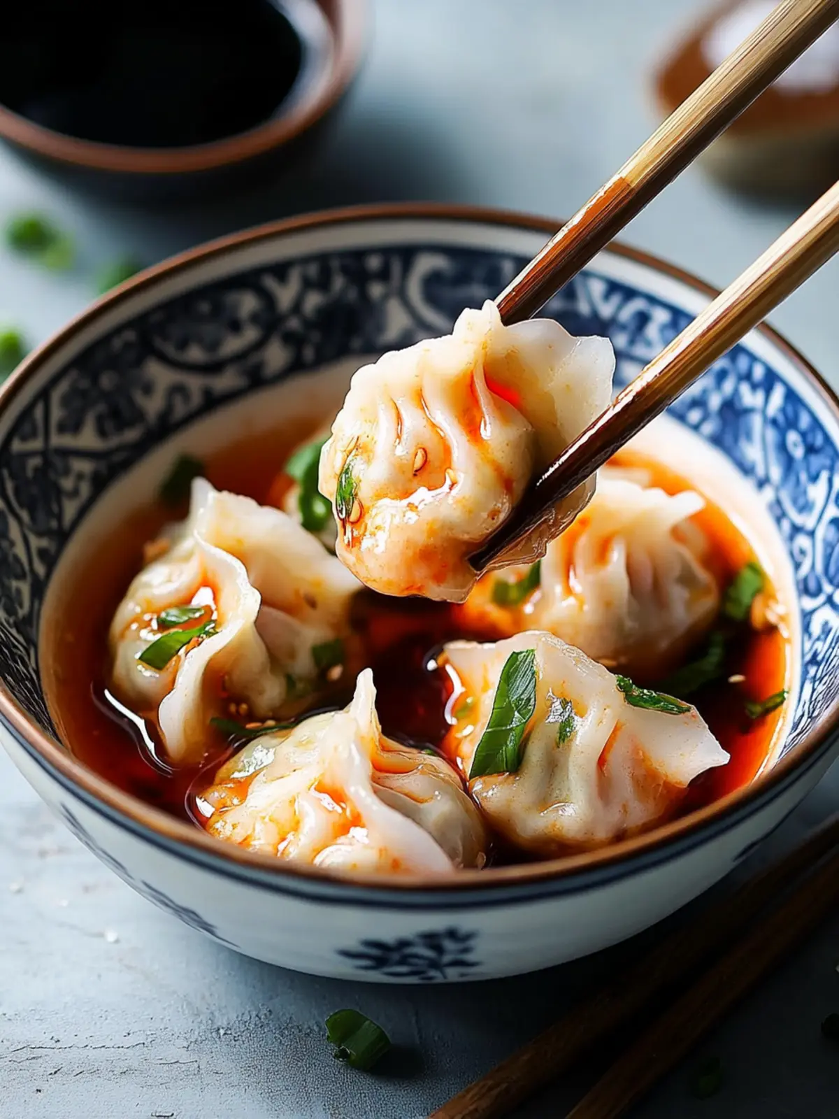 Savor Homemade Prawn Dumplings in Red Oil for Quick Meals 2 Prawn Dumplings in Red Oil