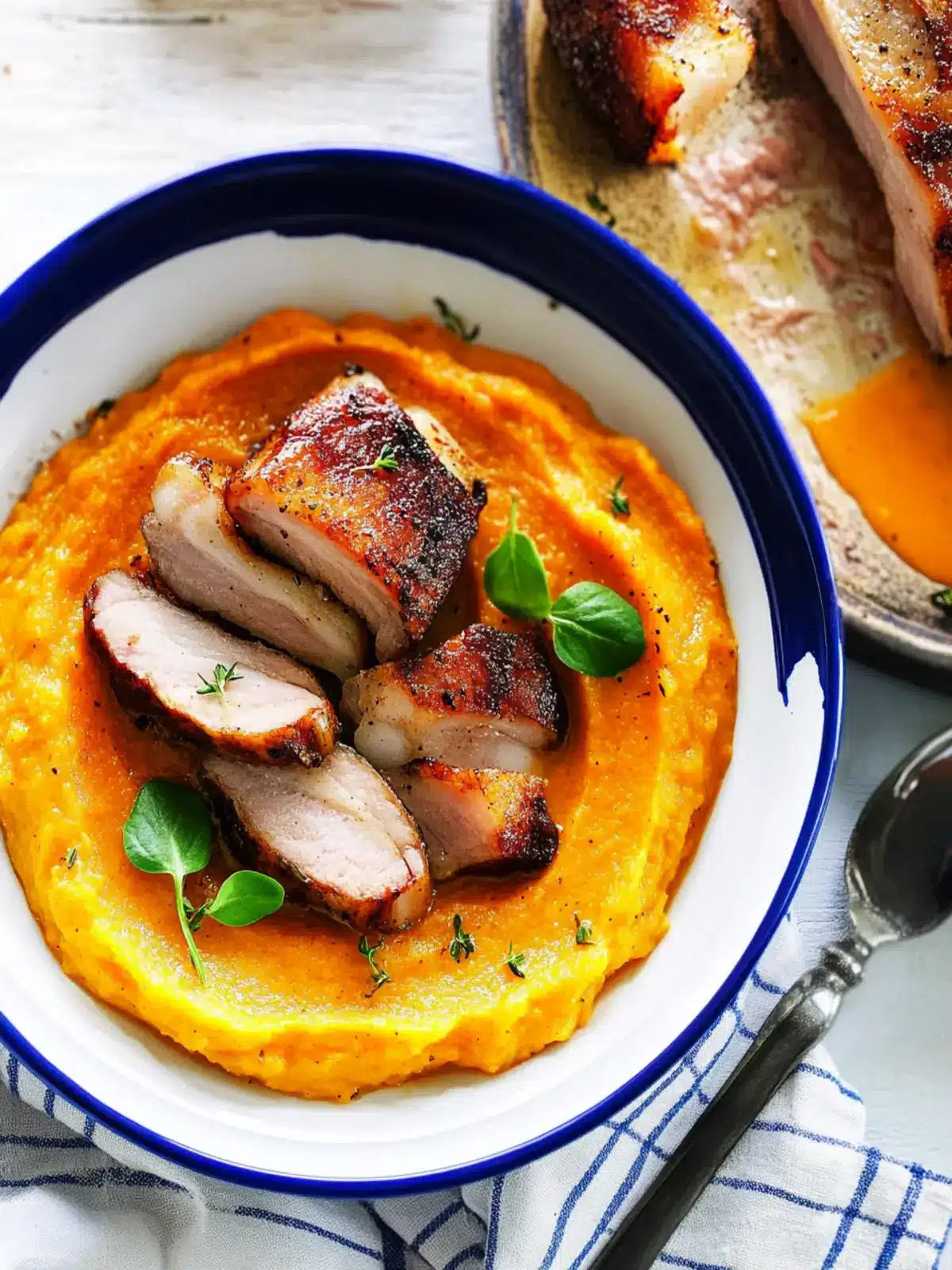 Butternut Pumpkin Mash With Roasted Pork Belly