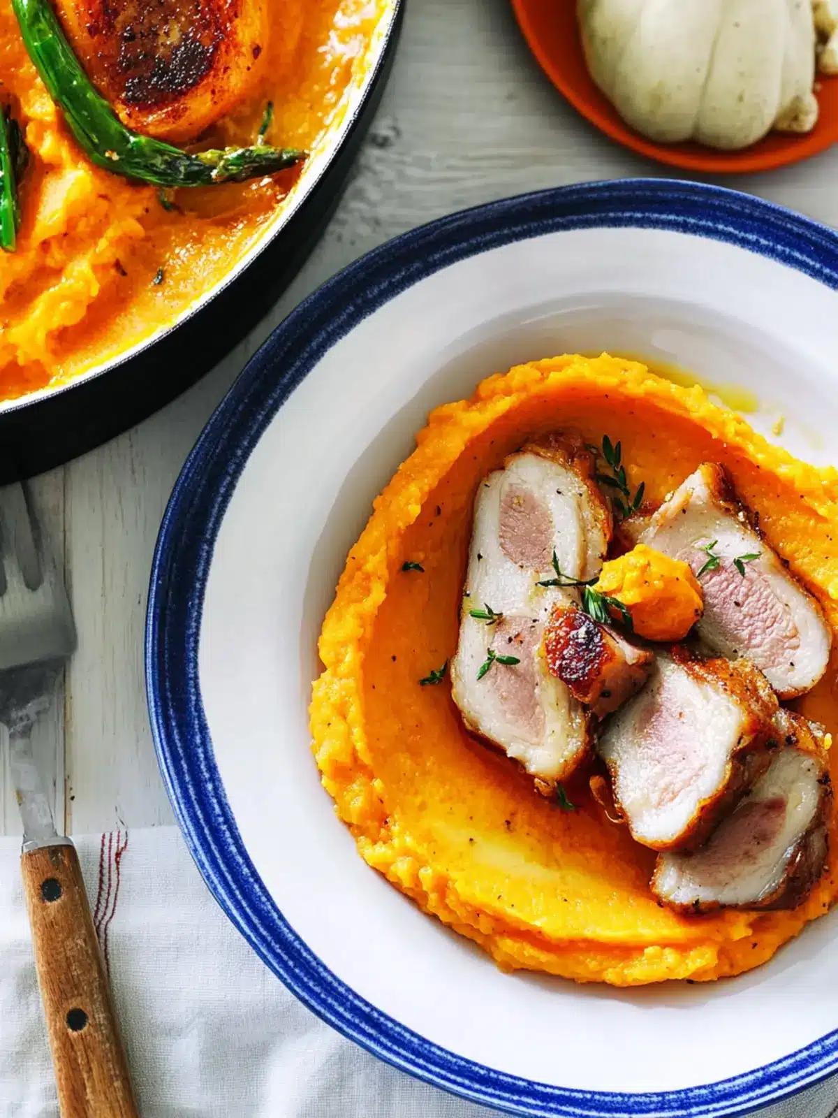 Butternut Pumpkin Mash With Roasted Pork Belly