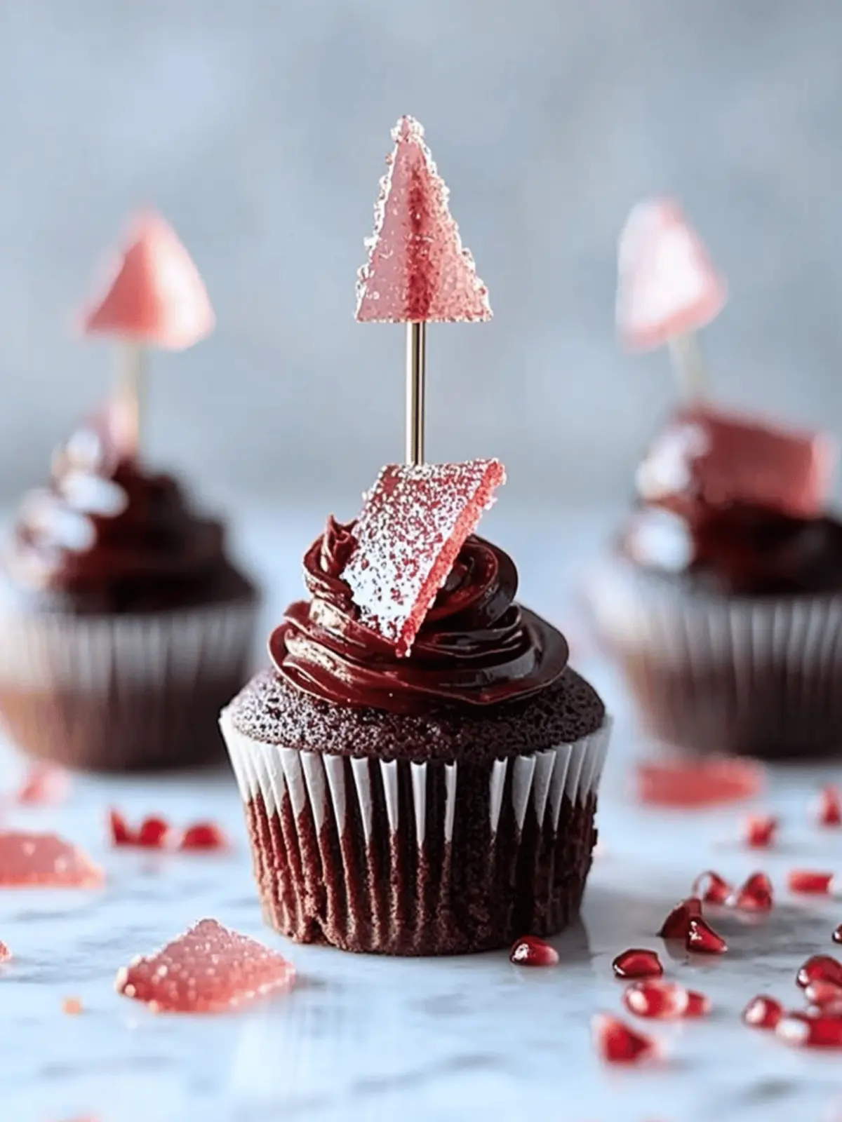 Devil s Food Cupcakes with Pomegranate Sugar Shards