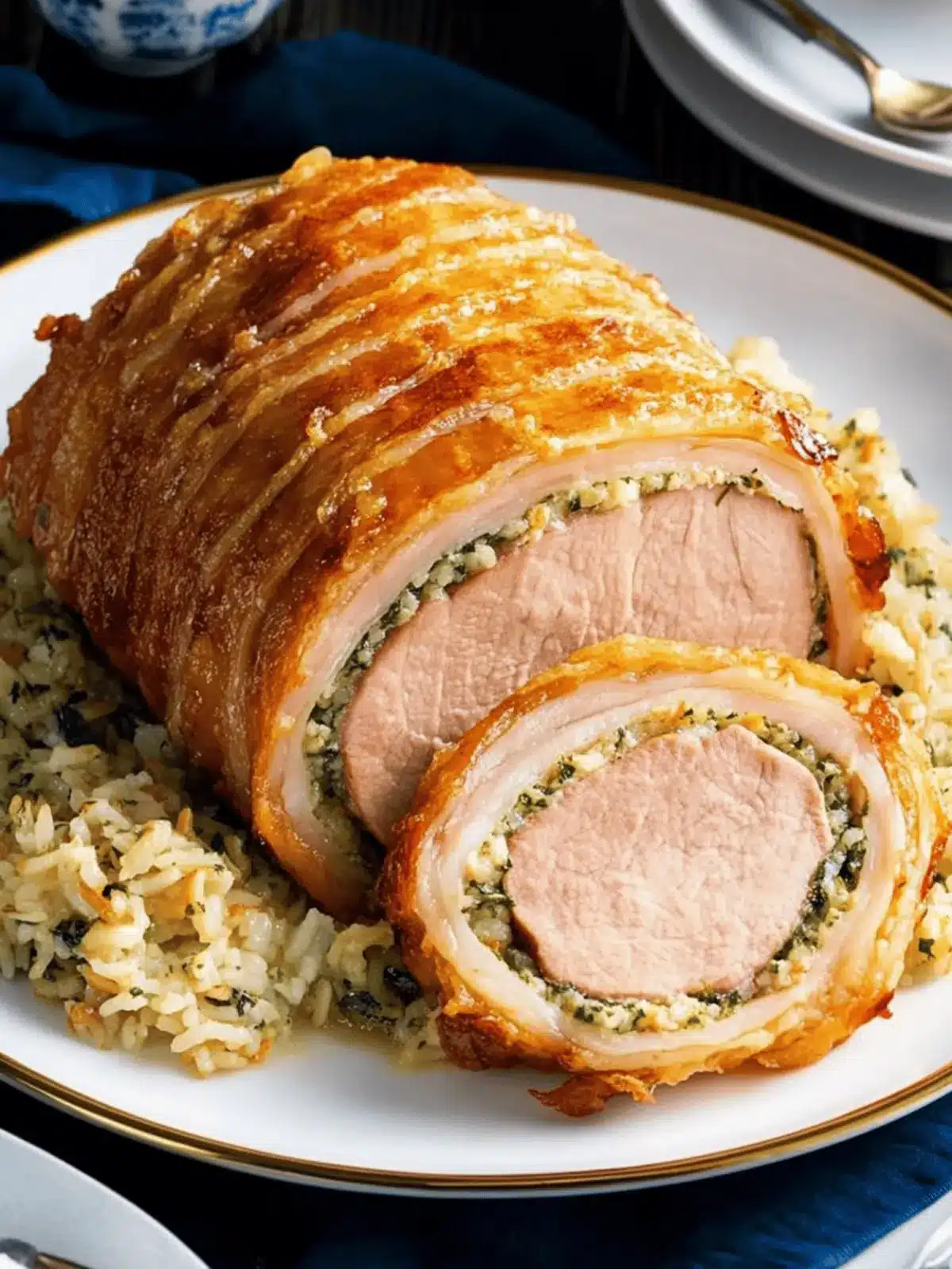 Crispy Crackling Pork With Herb Rice Stuffing