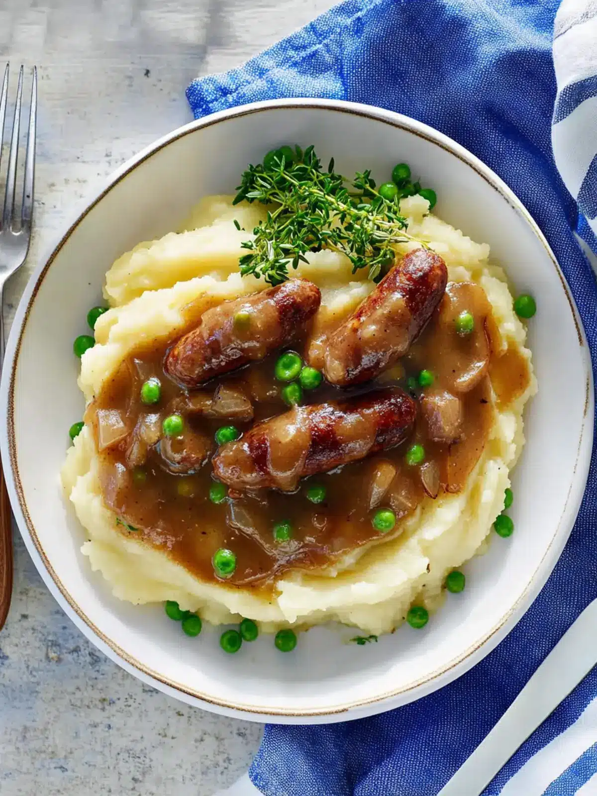 Cheesy Buttery Potato Mash with Sausage in Comforting Gravy 4 Cheesy Buttery Potato Mash with Sausage in Onion Gravy