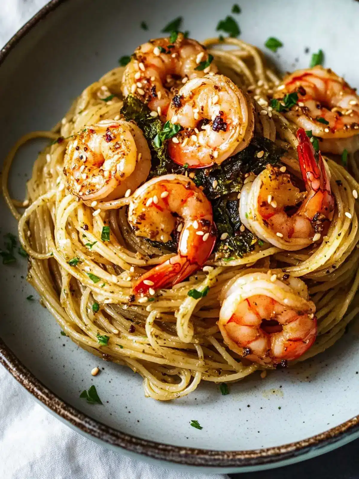 Delight in Nori Sesame Prawn Pasta: Quick Umami Bliss! 2 Nori Sesame Prawn Pasta