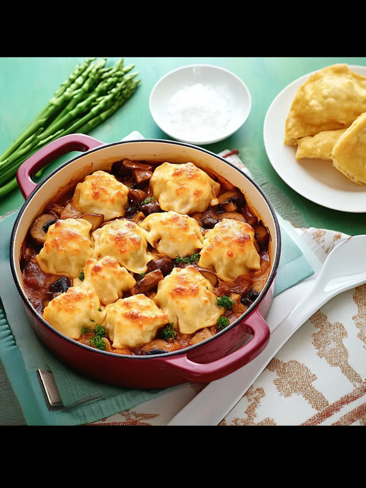 Beef and Mushroom Hot Pot with Cheesy Dumplings