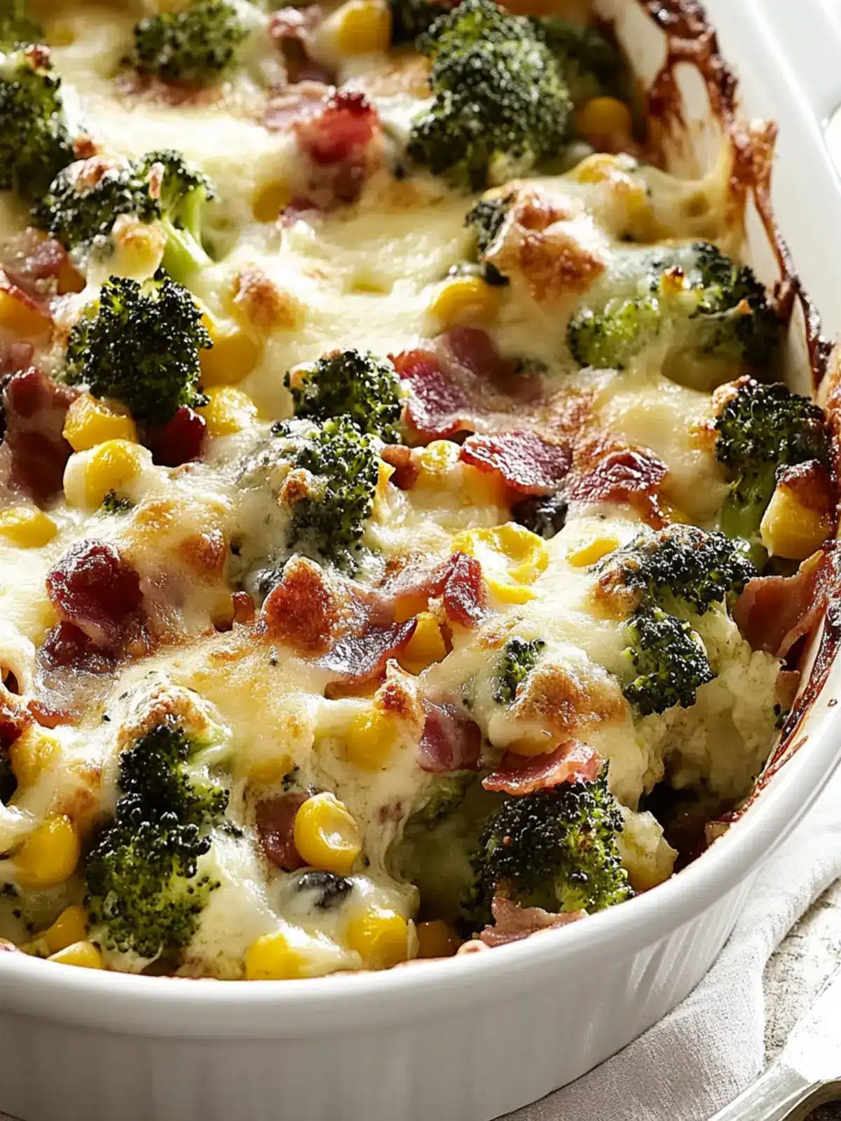 Broccoli Corn Bacon And Mozzarella Cheese Bake