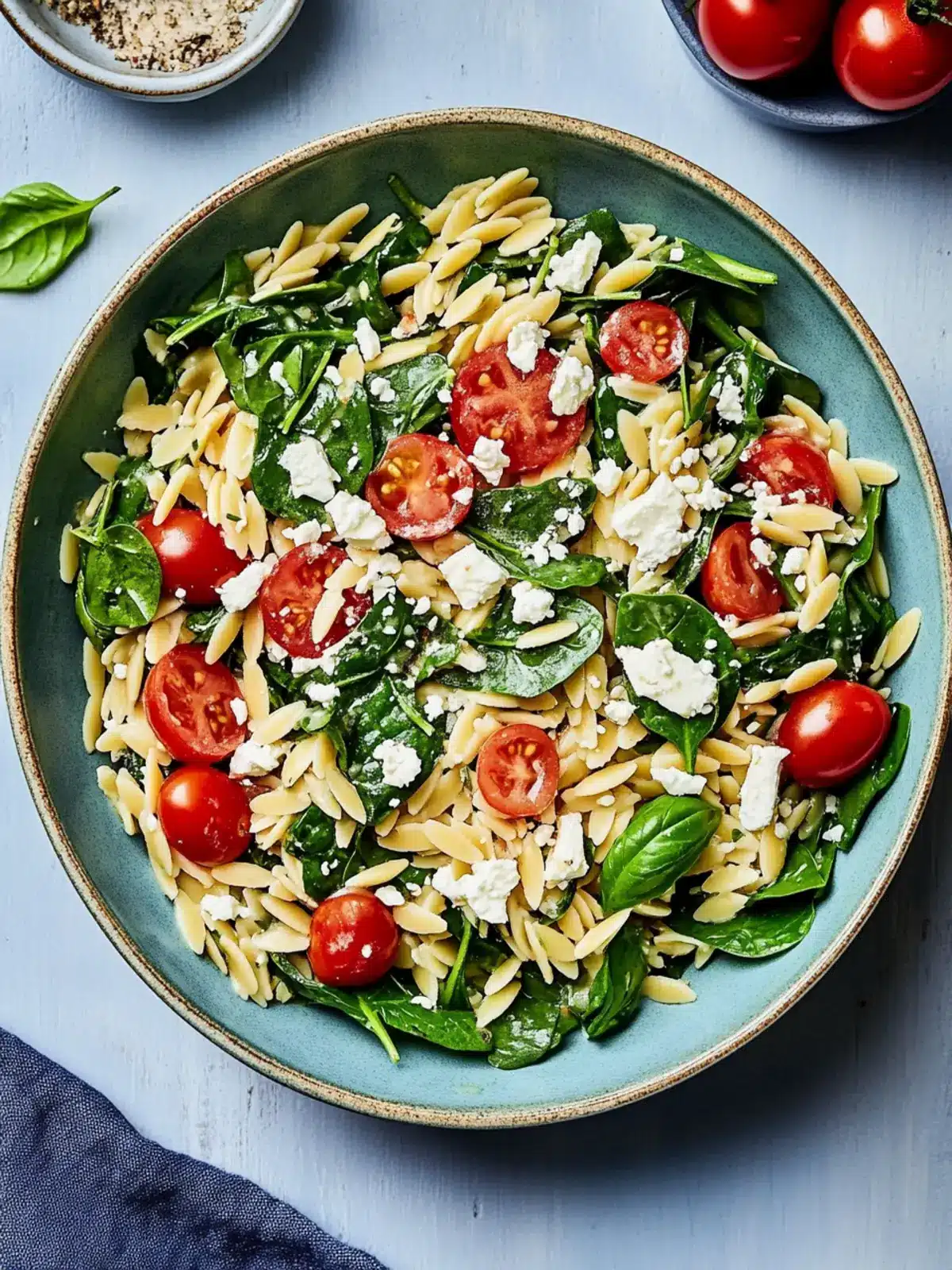 Spinach Orzo Salad with Feta, Tomatoes, and Zesty Basil Bliss 4 Spinach Orzo Salad With Feta, Tomatoes and a Basil Dressing
