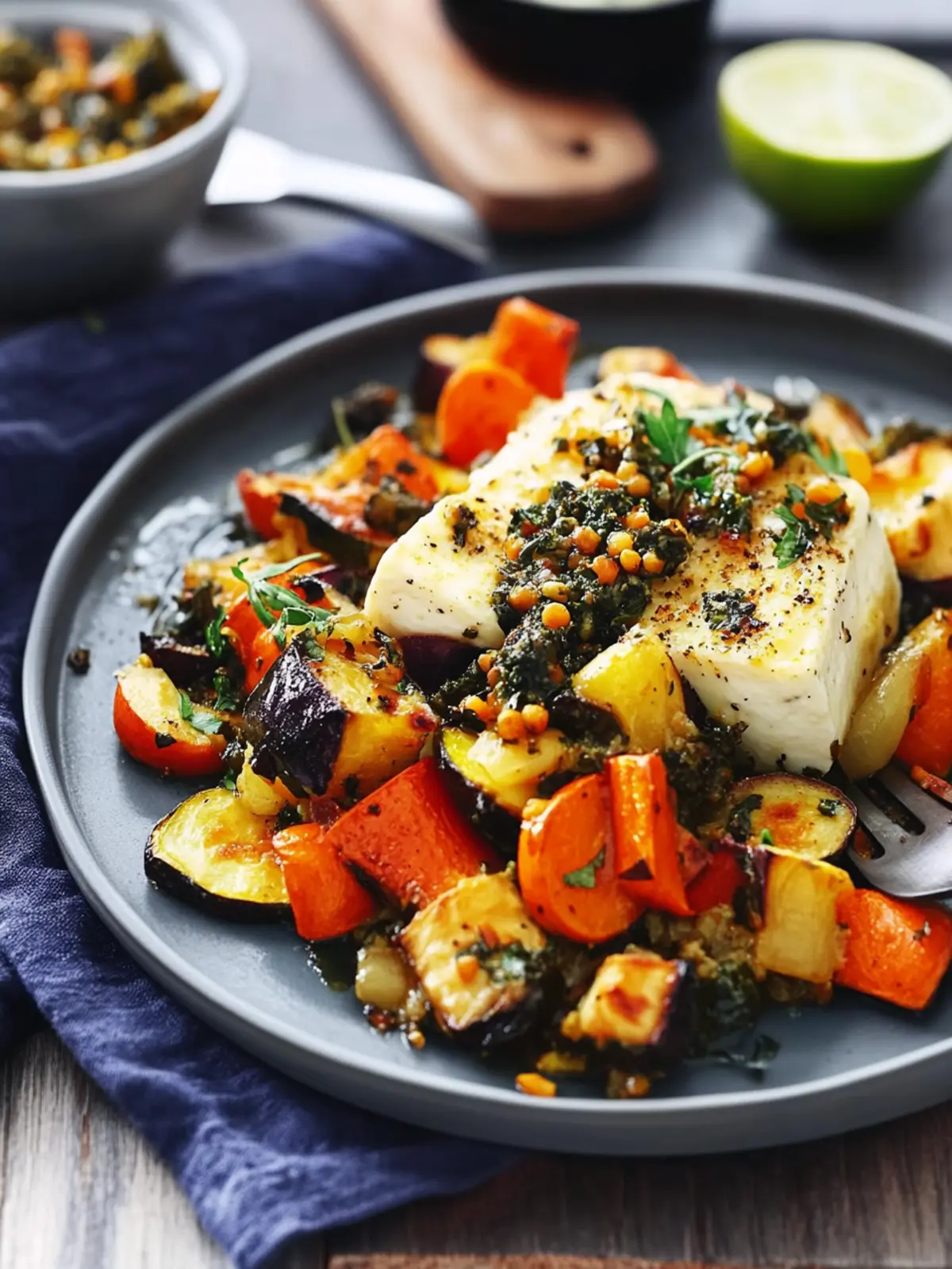 Jewelled Haloumi with Spiced Vegetable Bake
