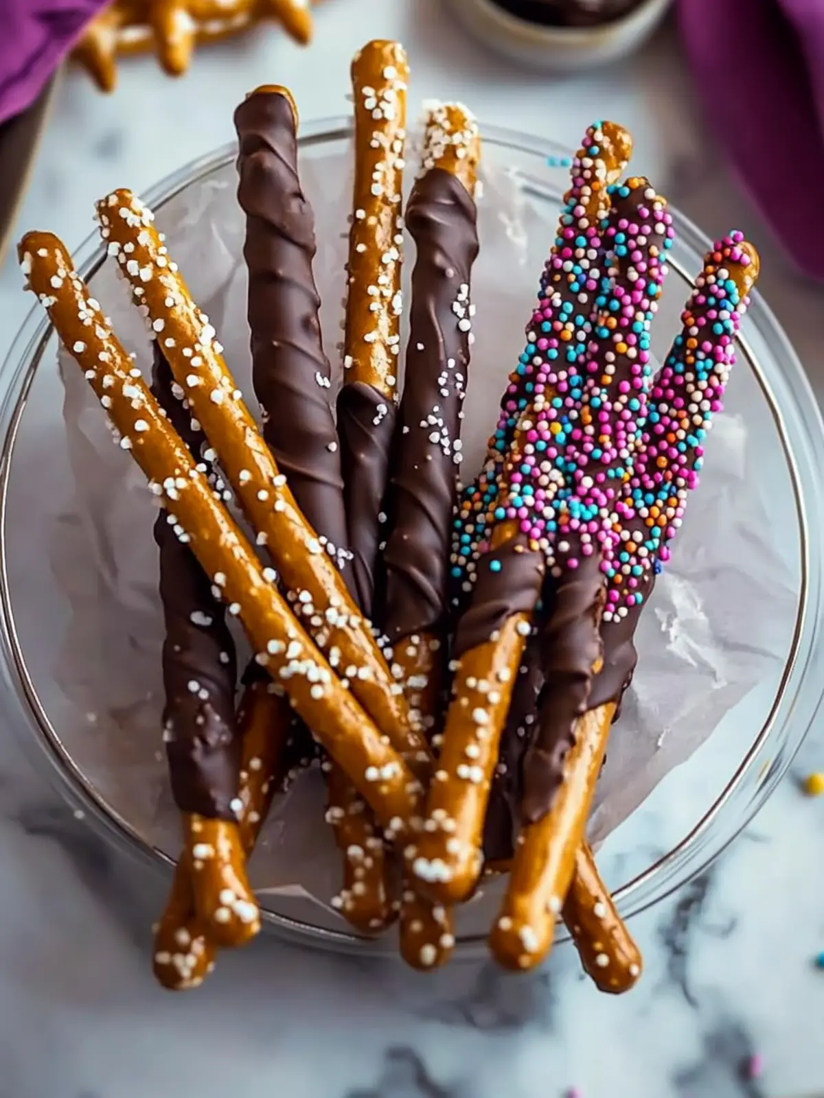 Gourmet Chocolate Dipped Pretzel Rods with Fun Custom Toppings 2 Gourmet Chocolate Dipped Pretzel Rods