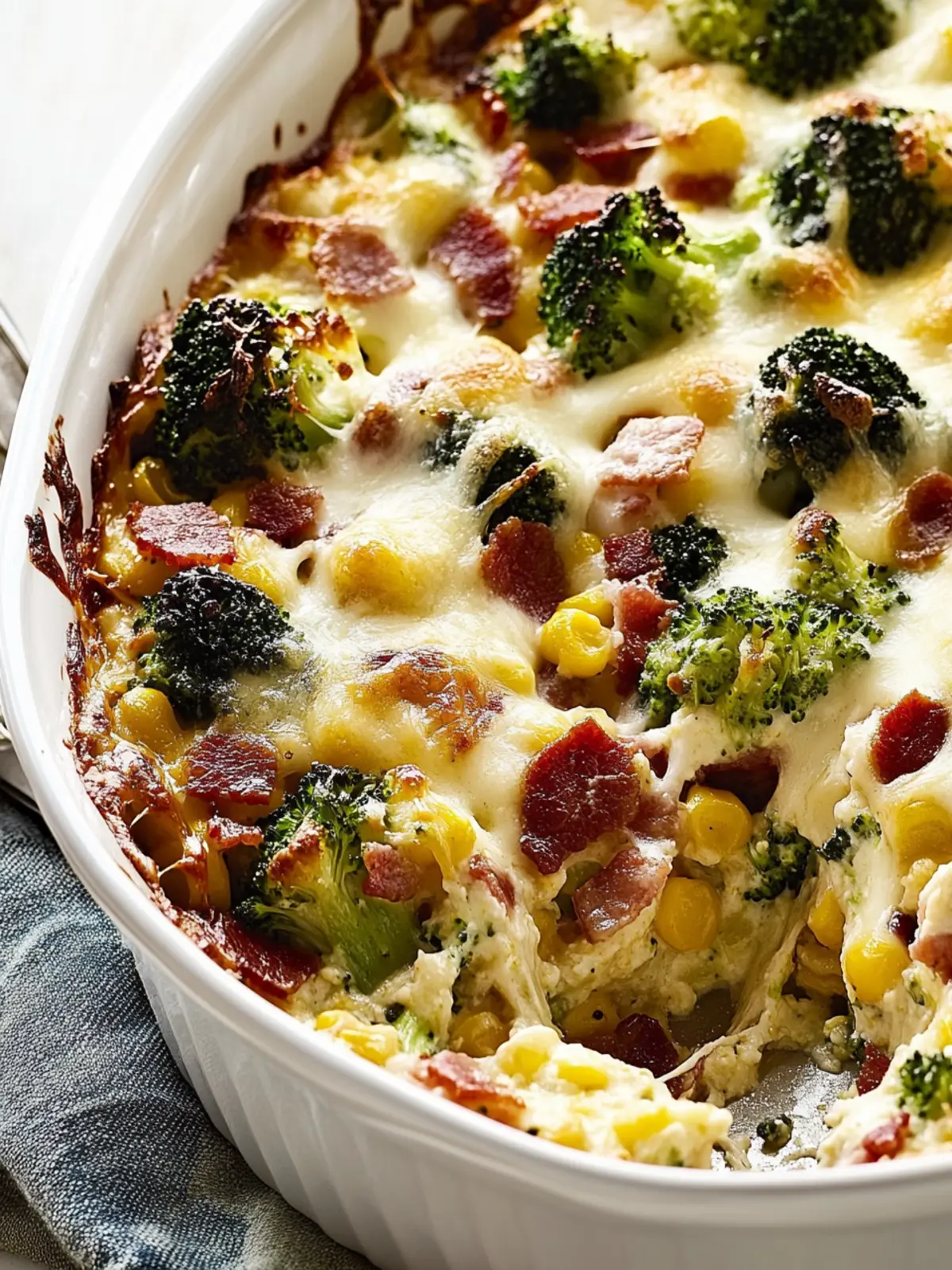 Broccoli Corn Bacon And Mozzarella Cheese Bake