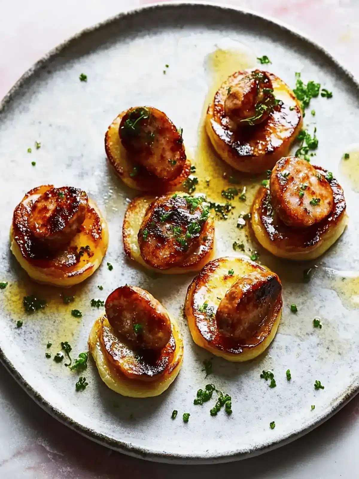 Maple-glazed sausage blinis