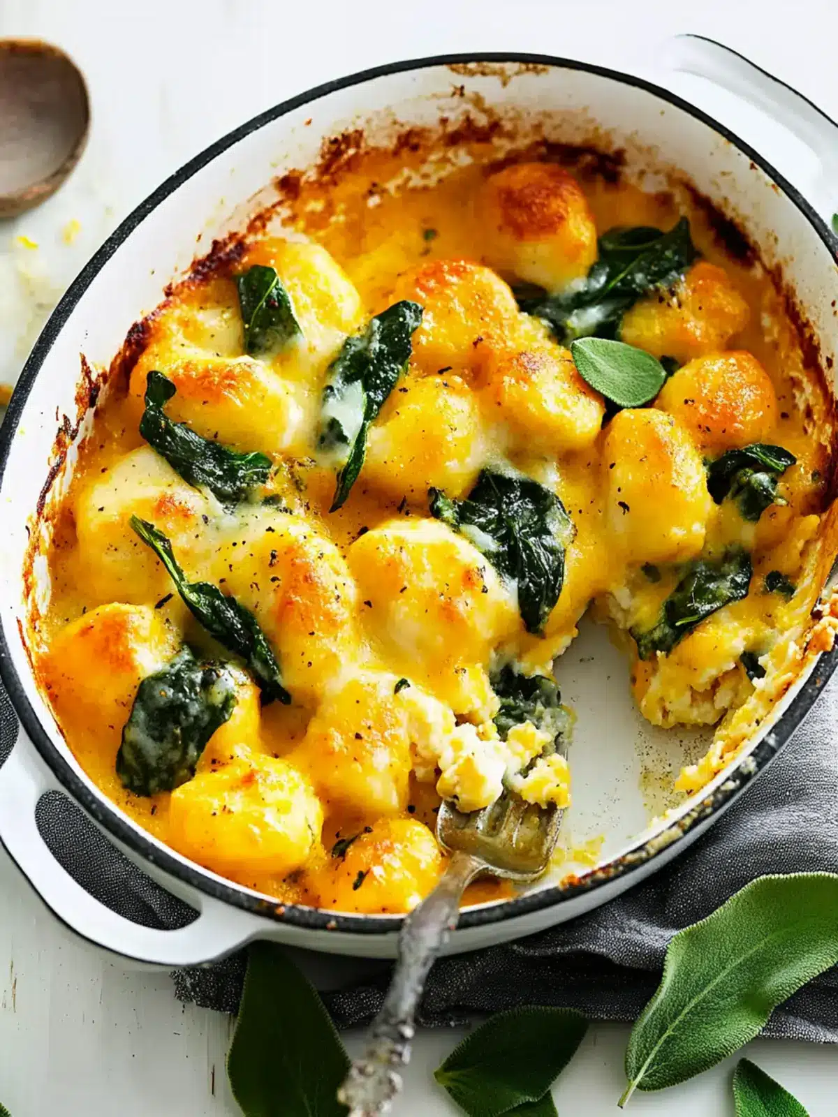 Lactose-Free Baked Pumpkin, Spinach and Sage Gnocchi