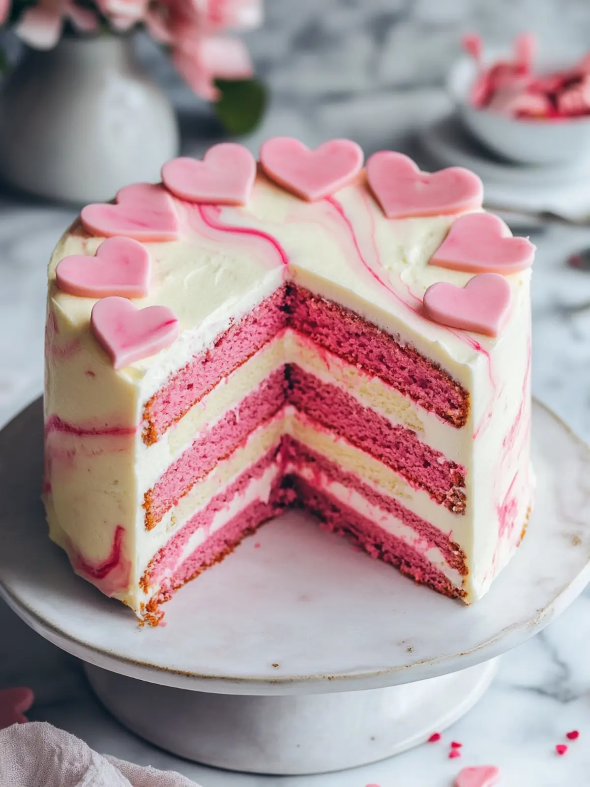 Pink Velvet Cake Marbled Hearts