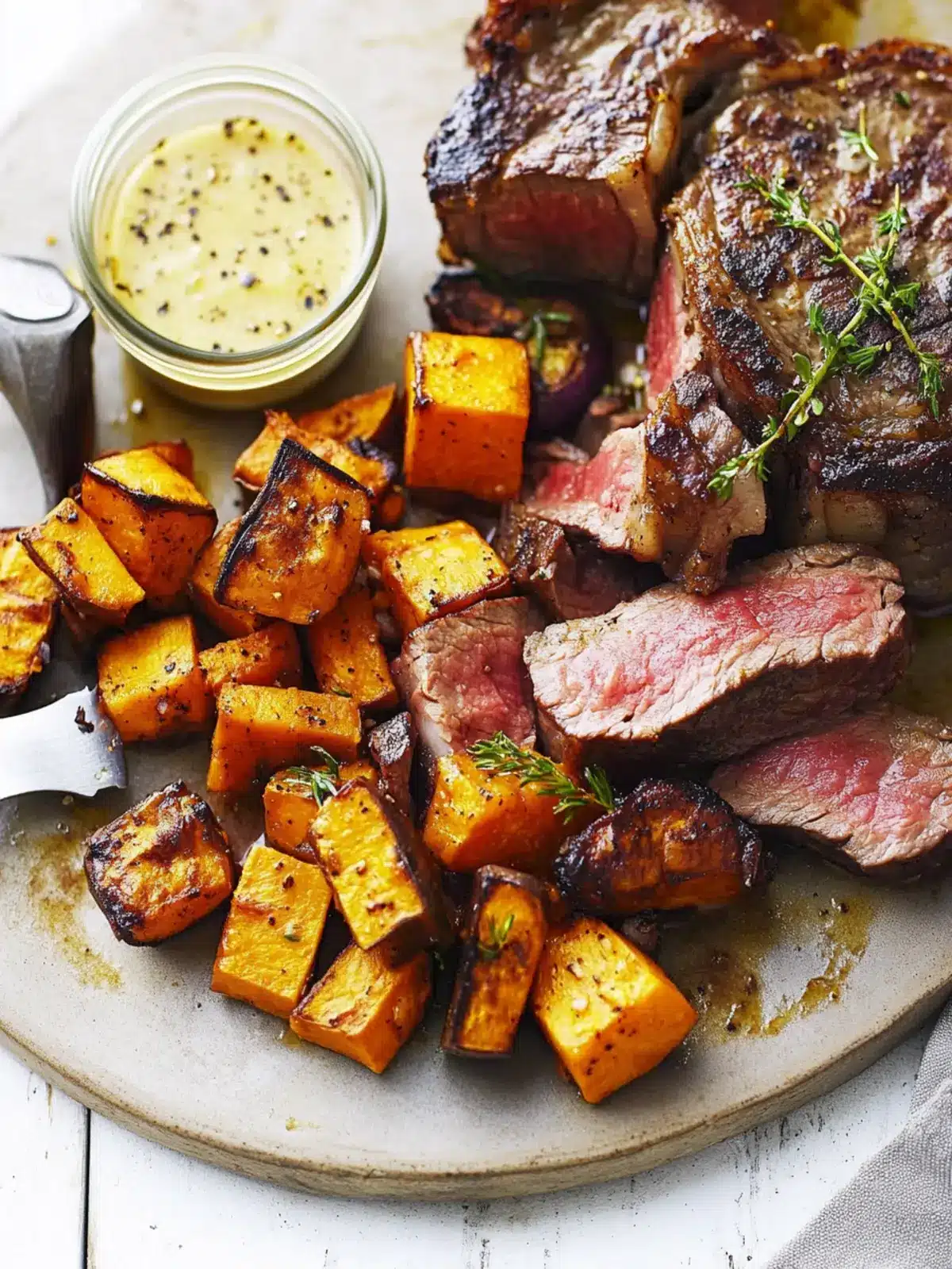 Roast Sweet Potato Medley with Rib Eye Steak