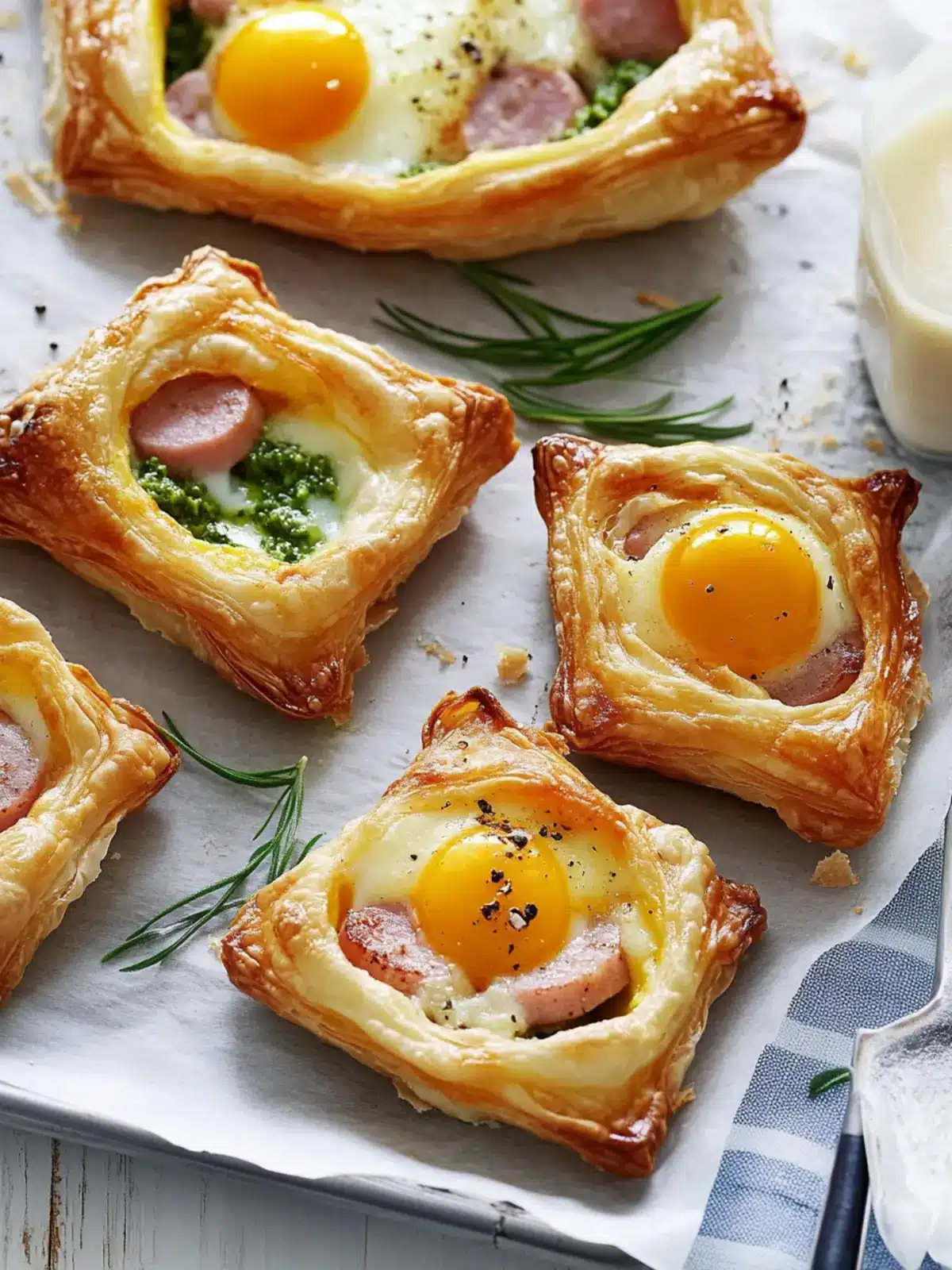 Cheesy, Tomato Pesto, Ham and Egg Puffs