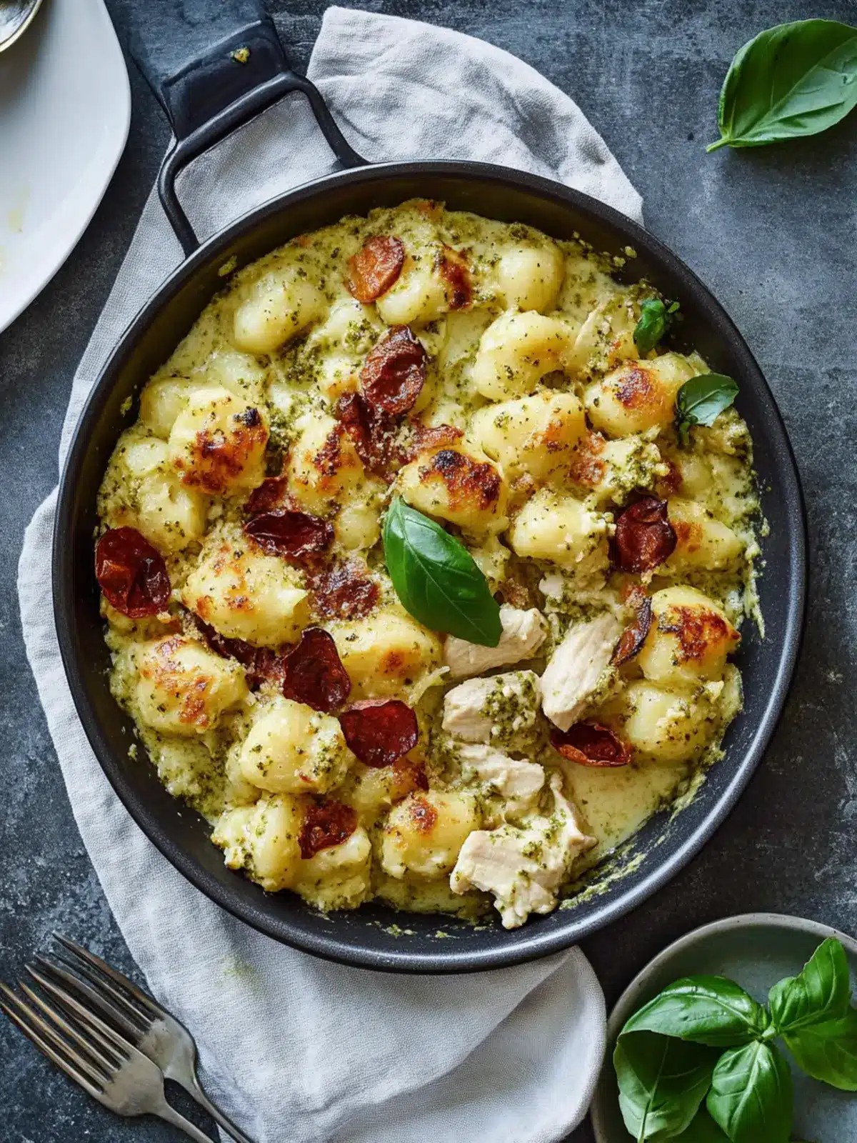 One Pan Baked Pesto Chicken Gnocchi