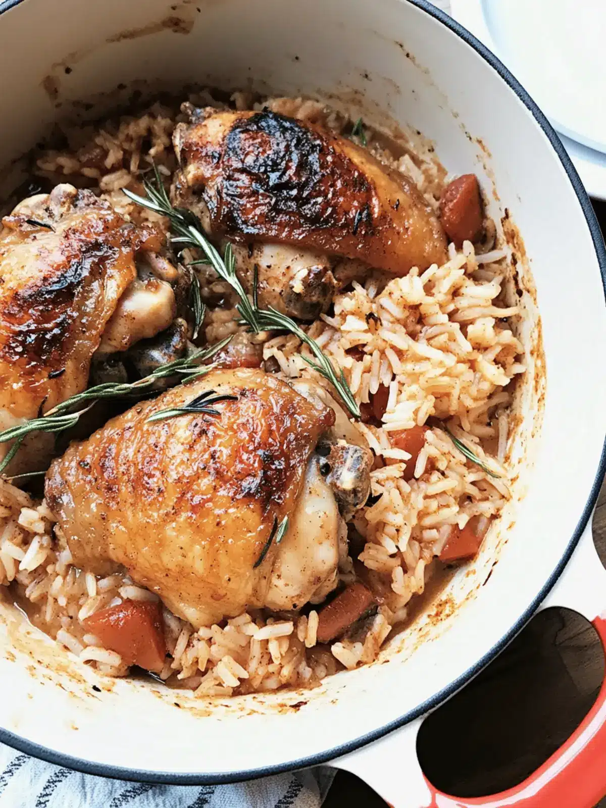 Braised Chicken Thighs over Cinnamon-Rosemary Rice