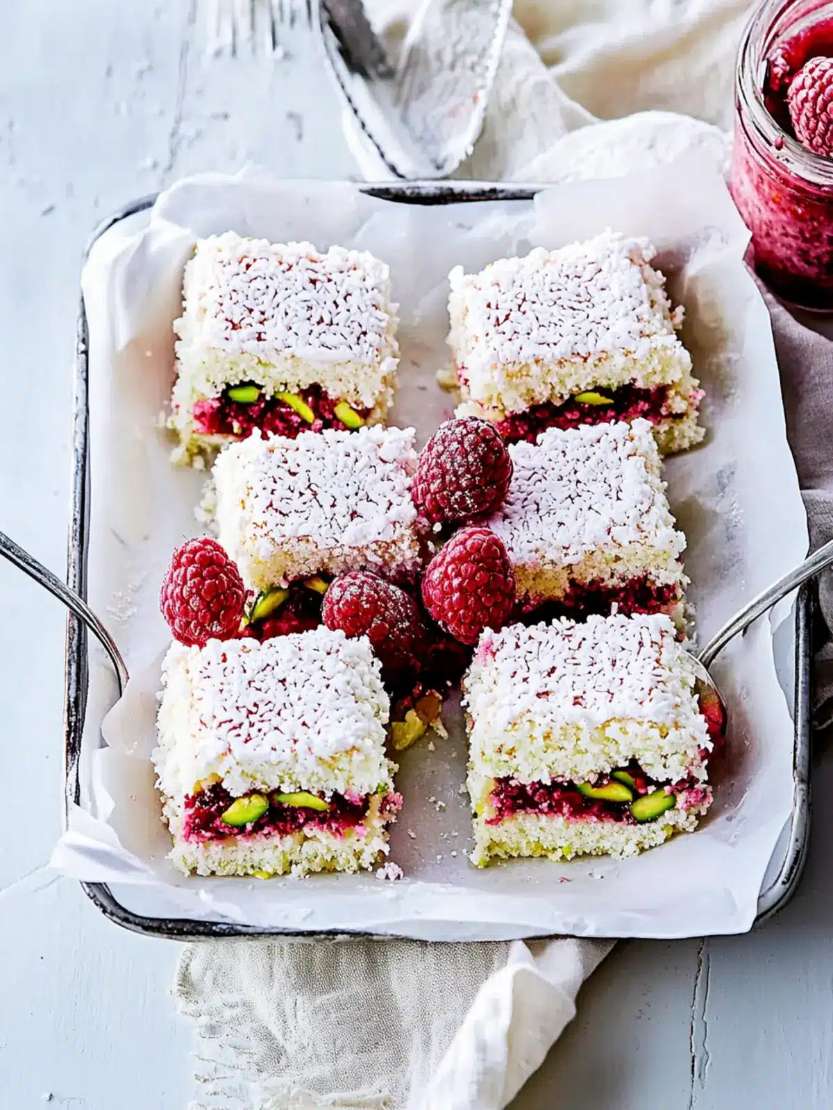 Lamingtons With Raspberries And Pistachios