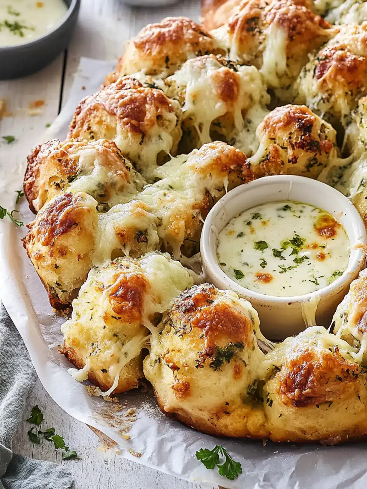 Garlic and Herb Monkey Bread with Hot Cheesy Dip