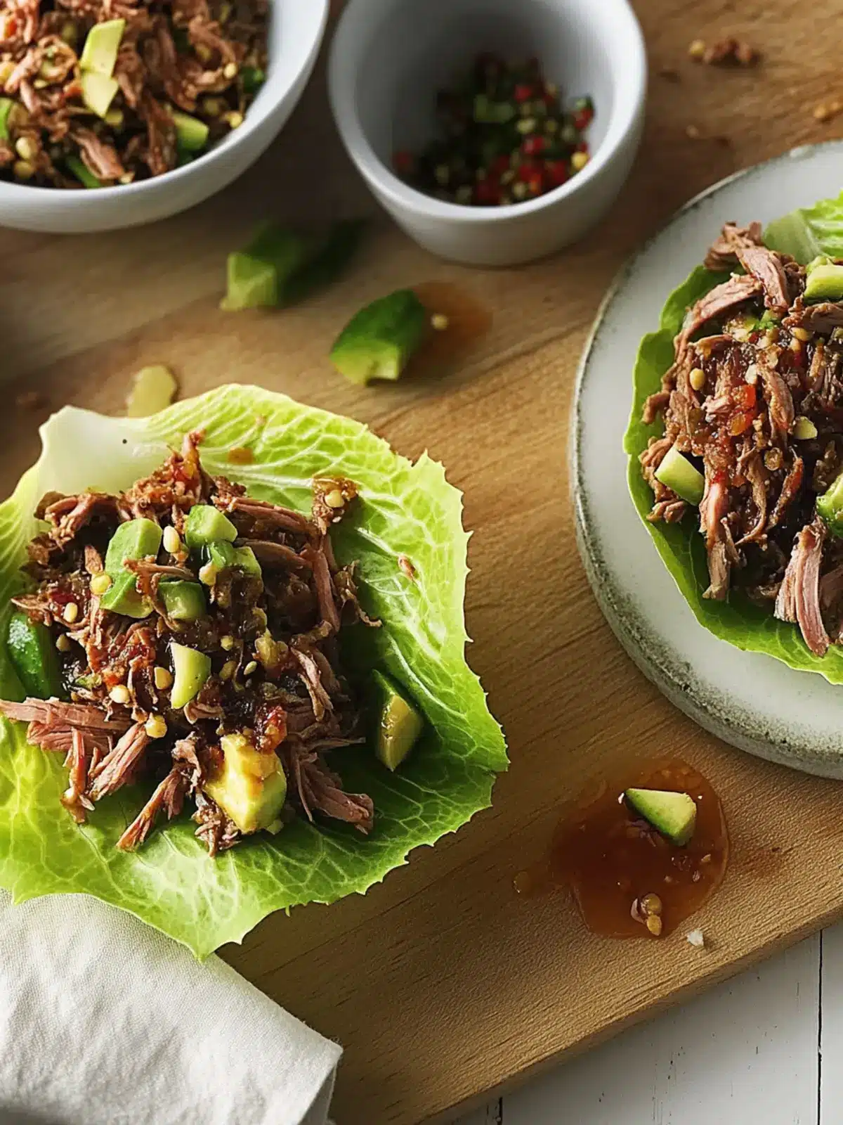 Savory Pulled Lamb Lettuce Boats with Creamy Garlic Sauce 3 Pulled Lamb Lettuce Boats