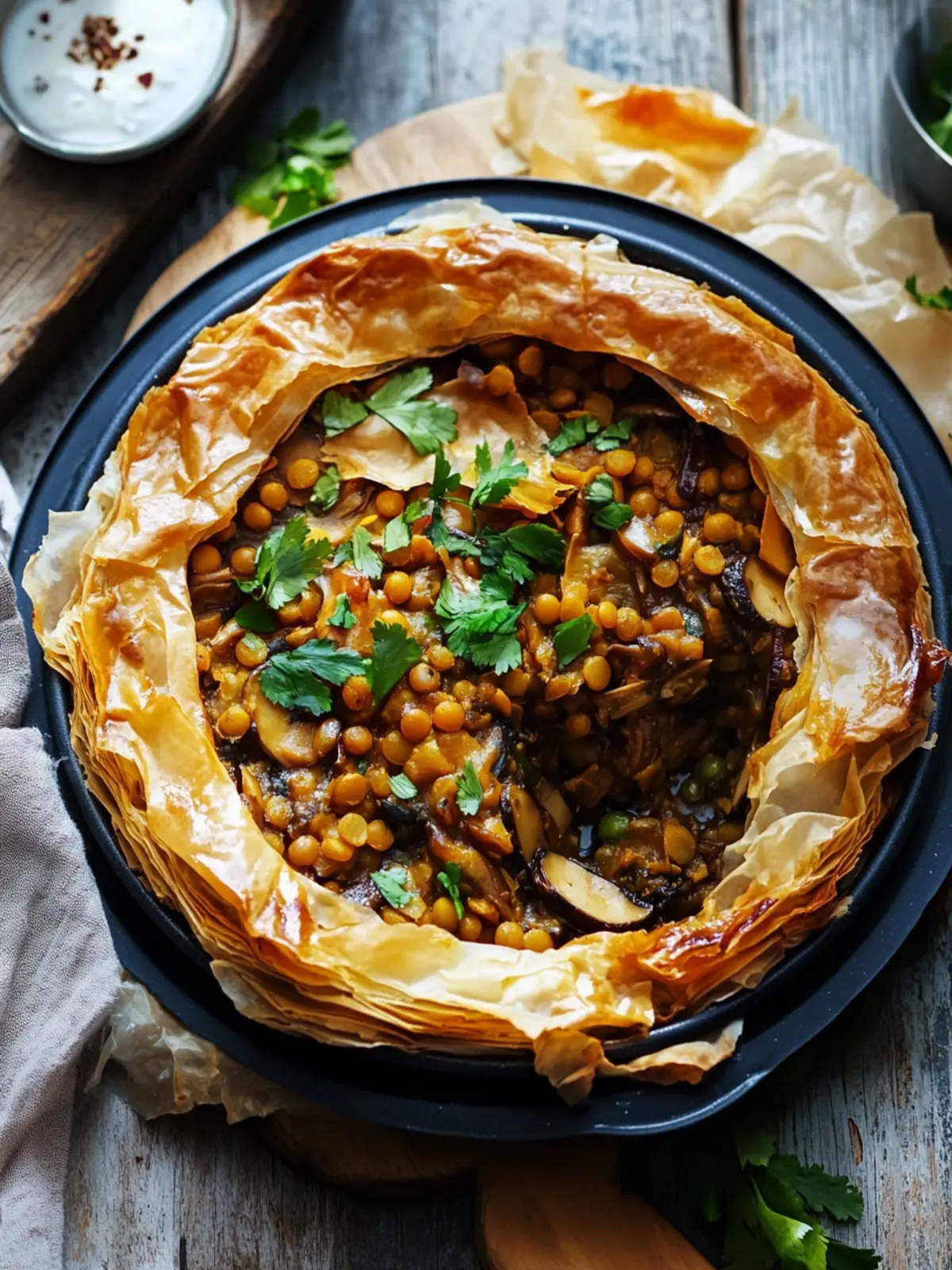 Mushroom And Lentil Curry Open Filo Pie - A Cozy Flavor Escape 3 Mushroom And Lentil Curry Open Filo Pie