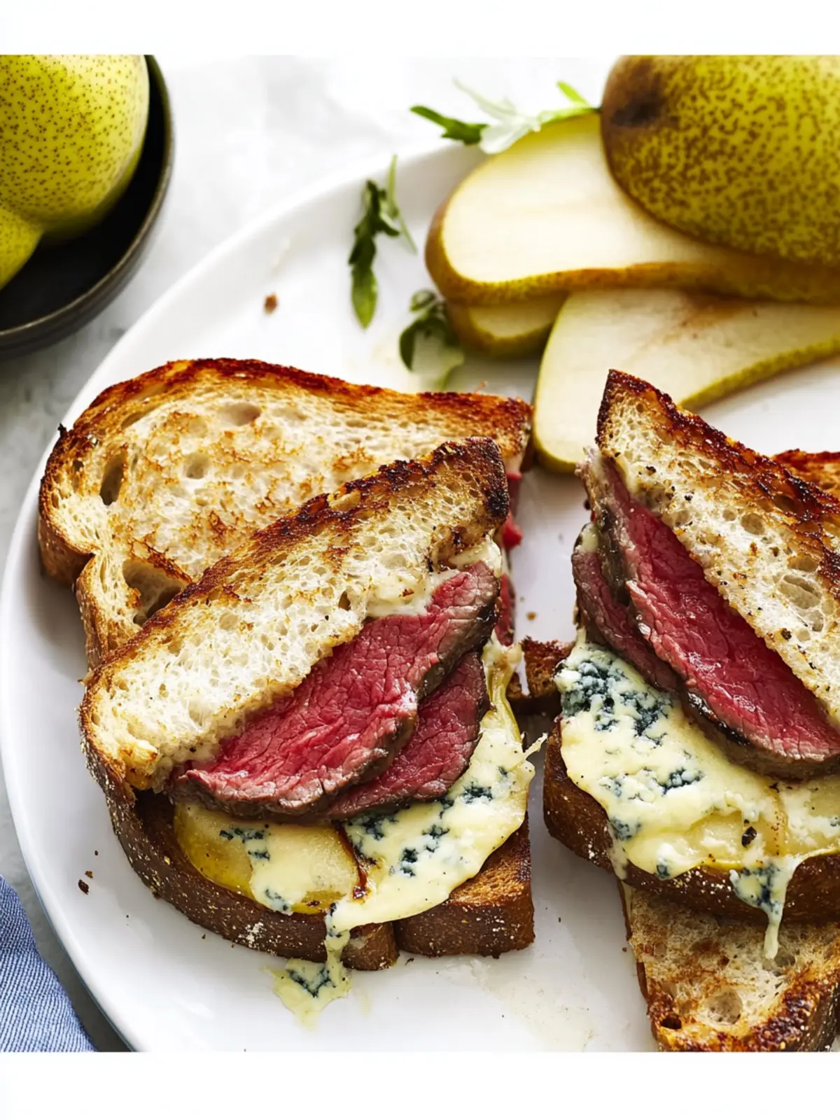 Savory Rare Roast Beef, Pear and Creamy Blue Cheese Toasties 3 Rare Roast Beef, Pear and Creamy Blue Cheese Toasties