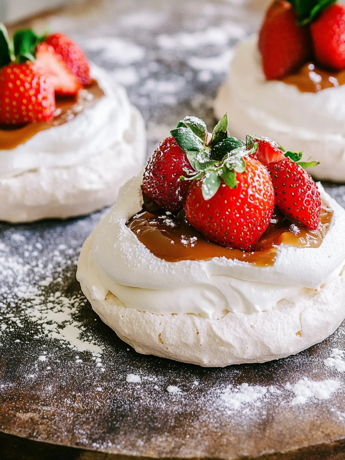 Mini Pavlova s with Dulce de Leche + Strawberries