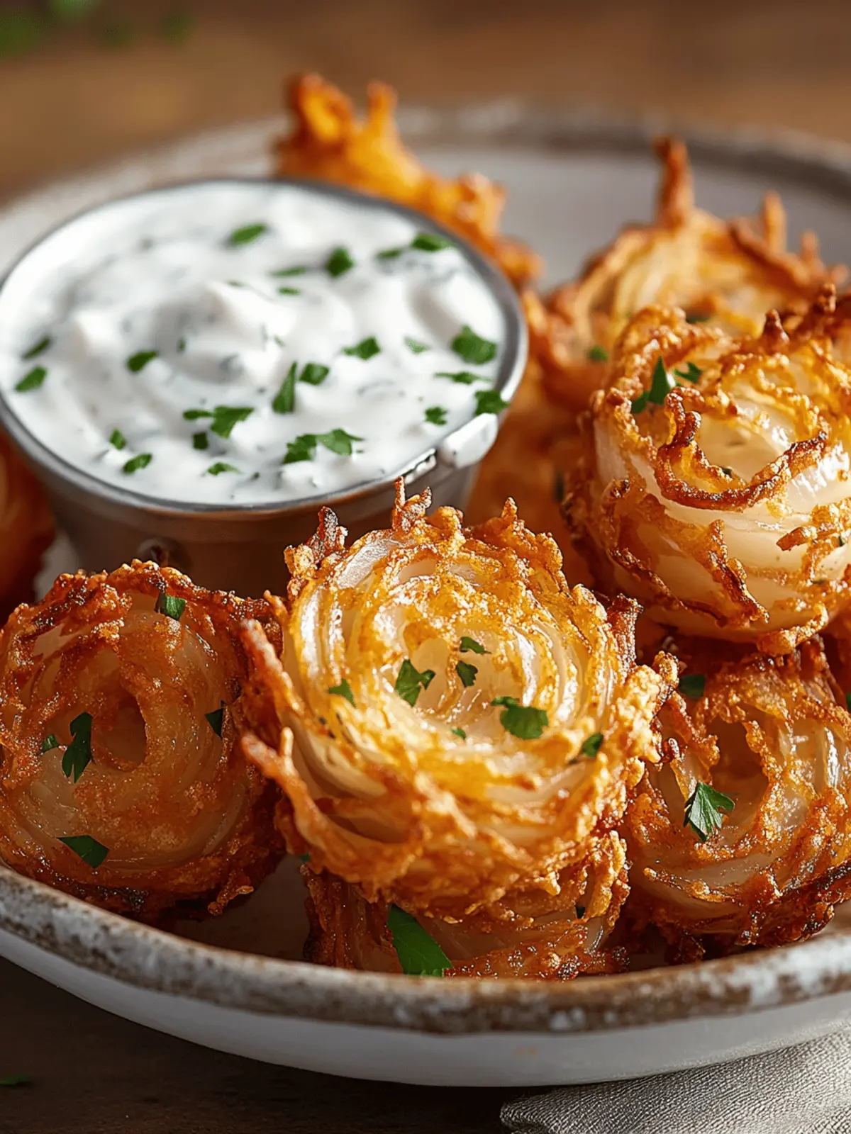 Crispy Mini Bloomin  Onions with Creamy Buttermilk Ranch Dip