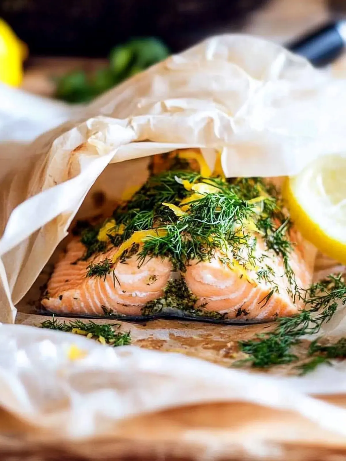 Salmon en Papillote with Lemon Dill Compound Butter and Gremolata