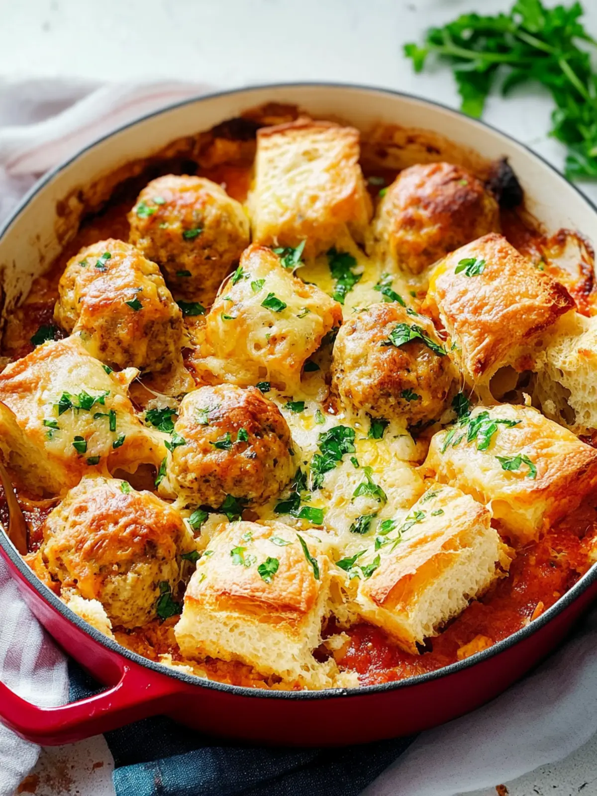 Turkey Meatball & Garlic Bread Bake