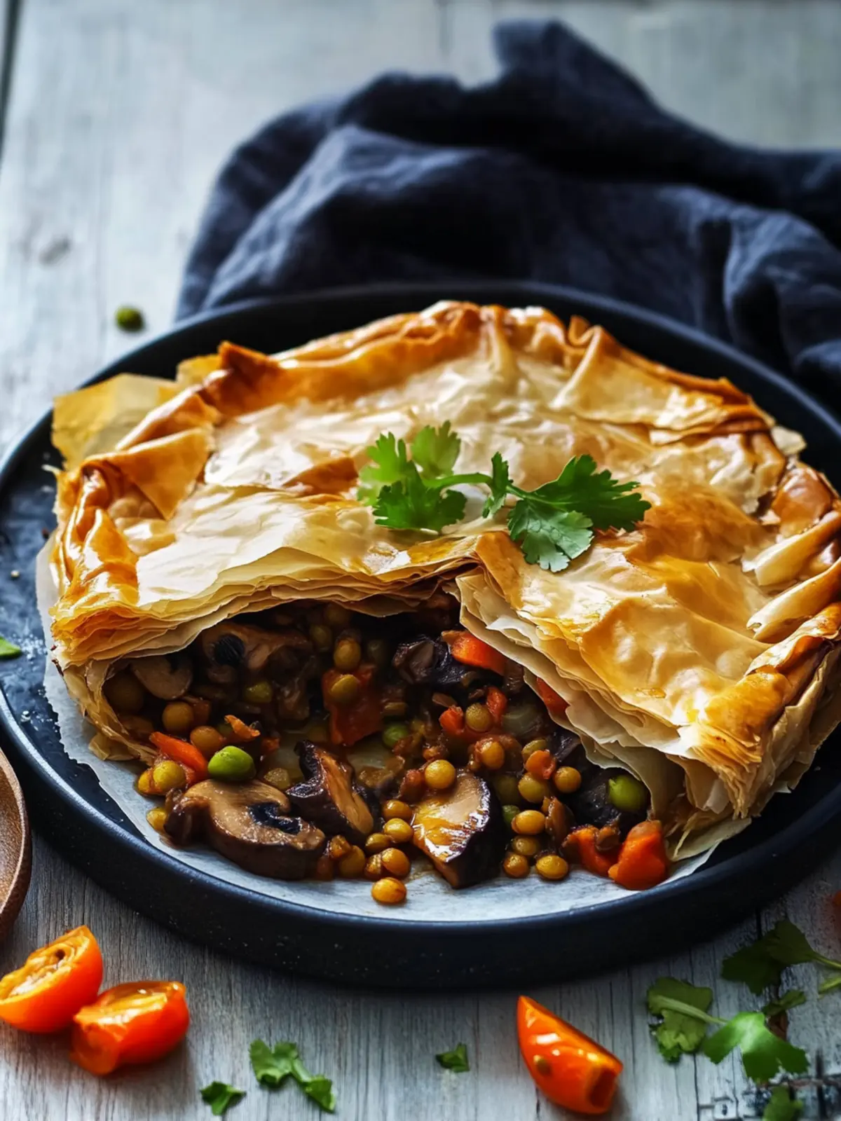 Mushroom And Lentil Curry Open Filo Pie - A Cozy Flavor Escape 4 Mushroom And Lentil Curry Open Filo Pie