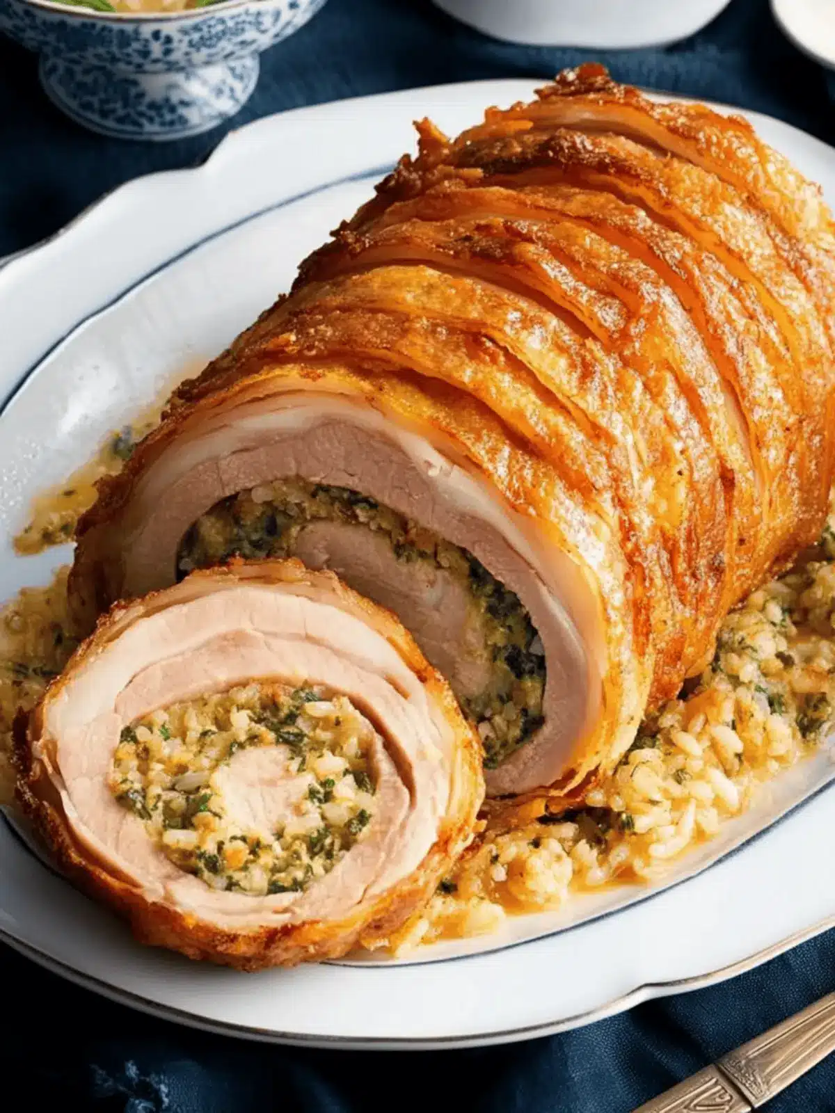 Crispy Crackling Pork With Herb Rice Stuffing