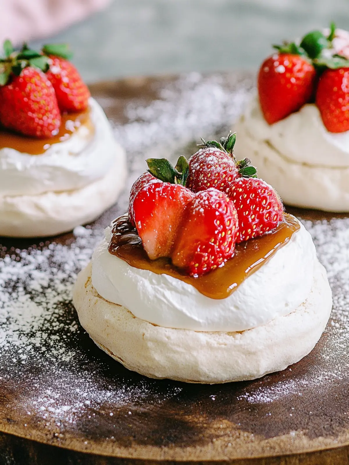 Mini Pavlova s with Dulce de Leche + Strawberries